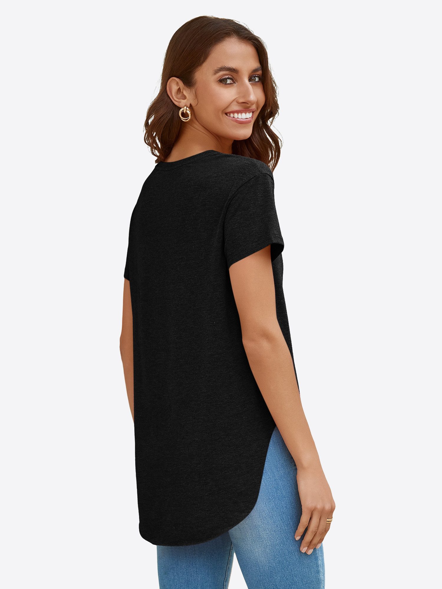 Imily Bela T-Shirt Damen V-Ausschnitt mit verlängertem, gerundetem Saum (Pa günstig online kaufen