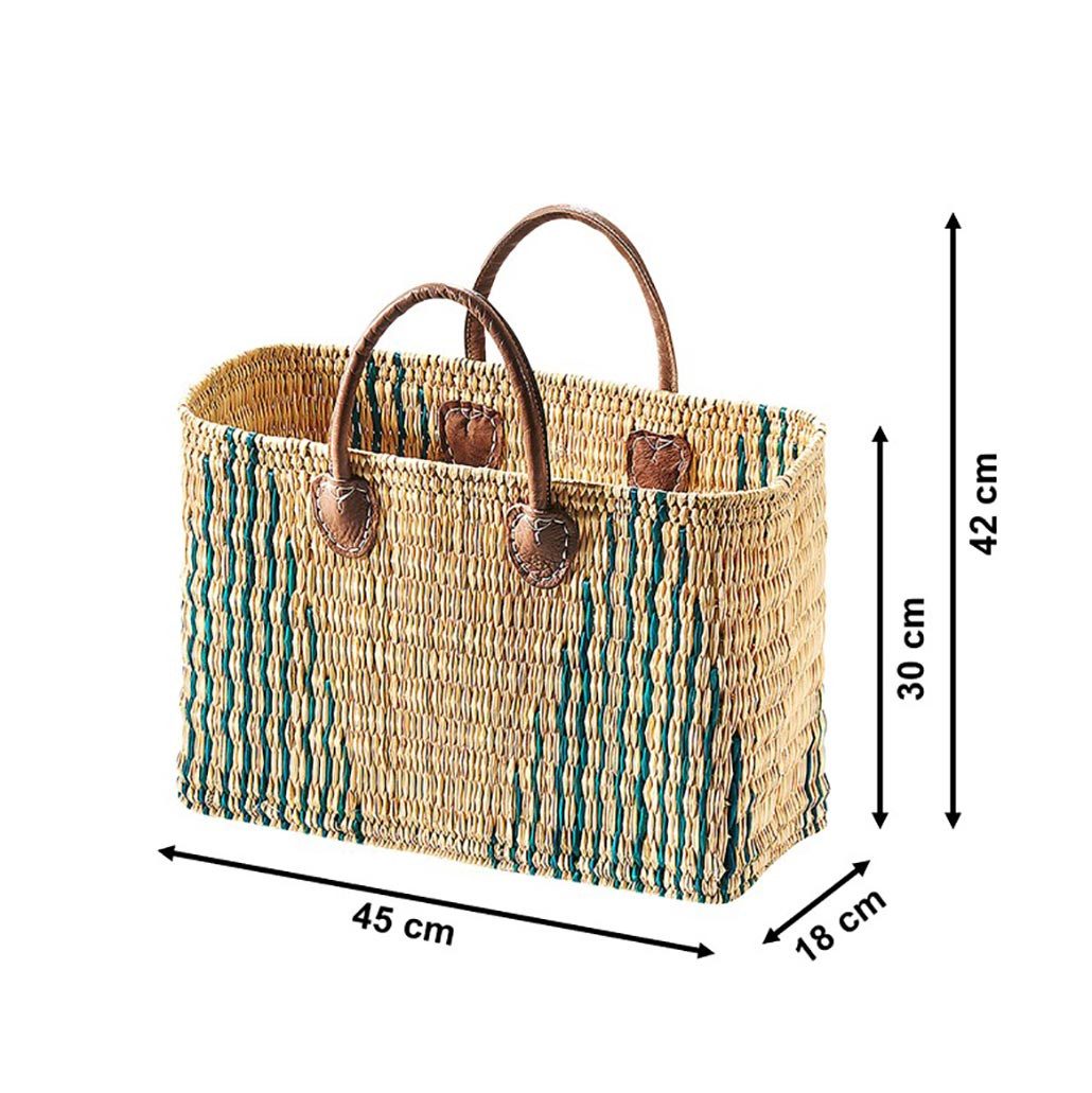 Kobolo Shopper Seegrastasche STRIPES grün mit Lederhenkel