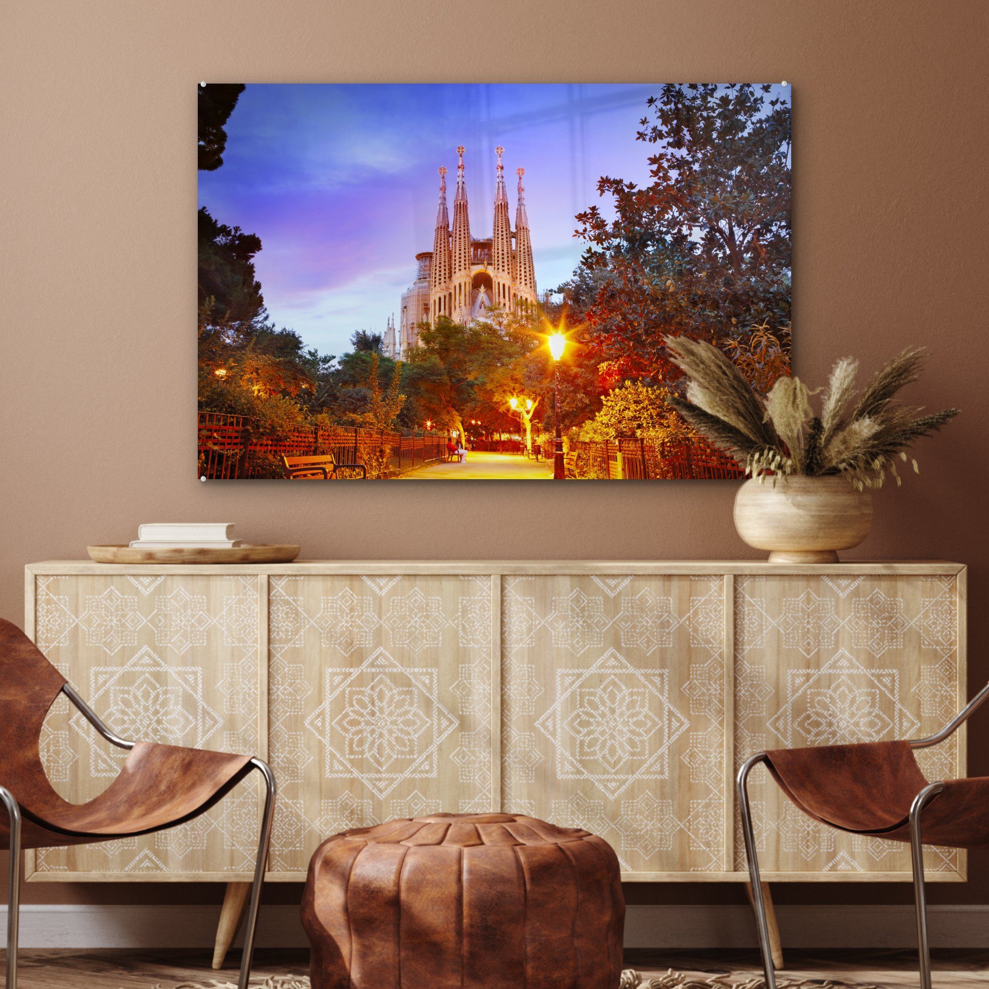 Acrylglasbilder St), Sagrada (1 Kathedrale Familia Abenddämmerung Schlafzimmer MuchoWow Barcelona, Acrylglasbild Wohnzimmer in der &