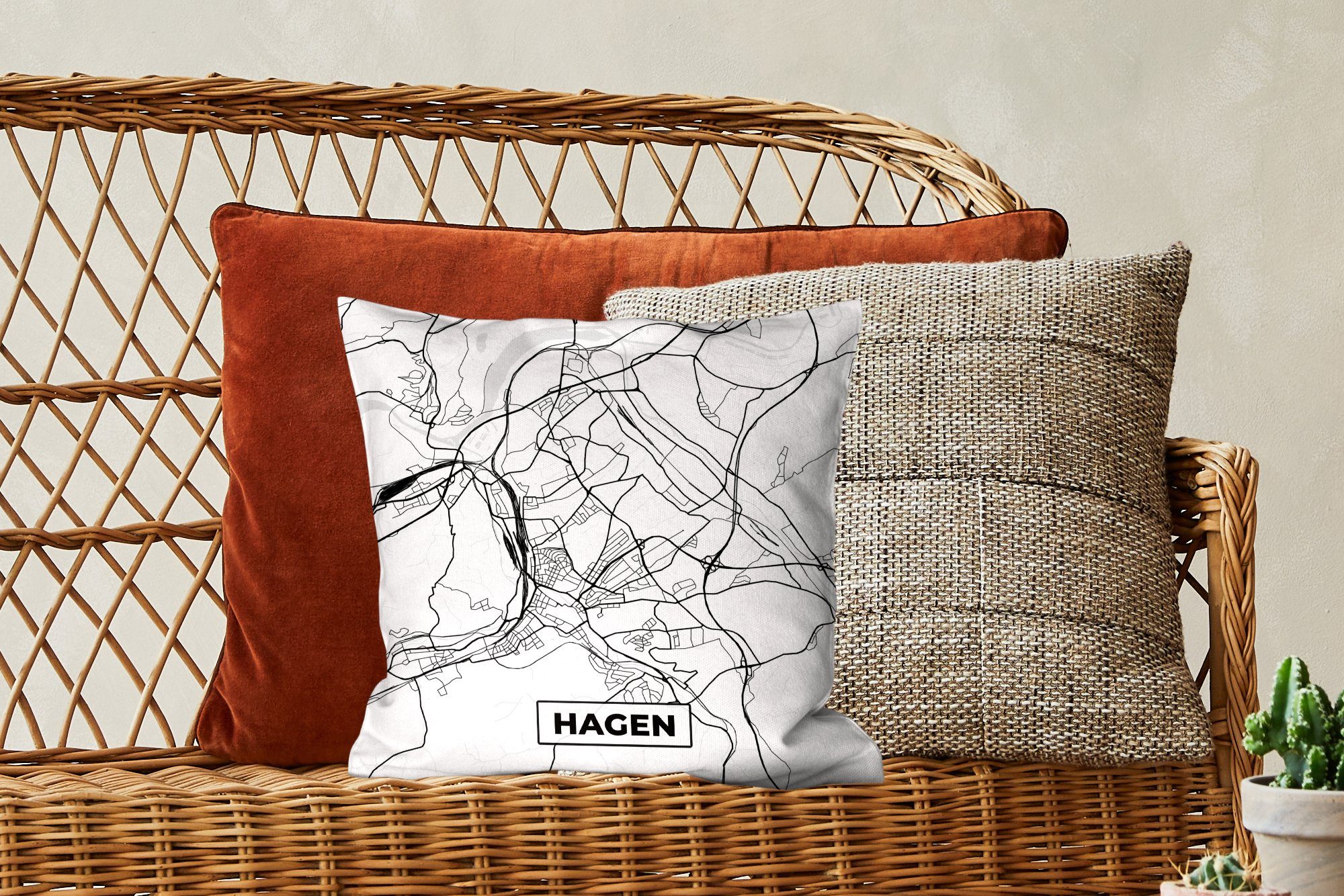 Stadtplan - MuchoWow Karte Füllung mit - Schlafzimmer, Wohzimmer, Hagen Karte, Deko, - für Dekokissen Zierkissen Sofakissen