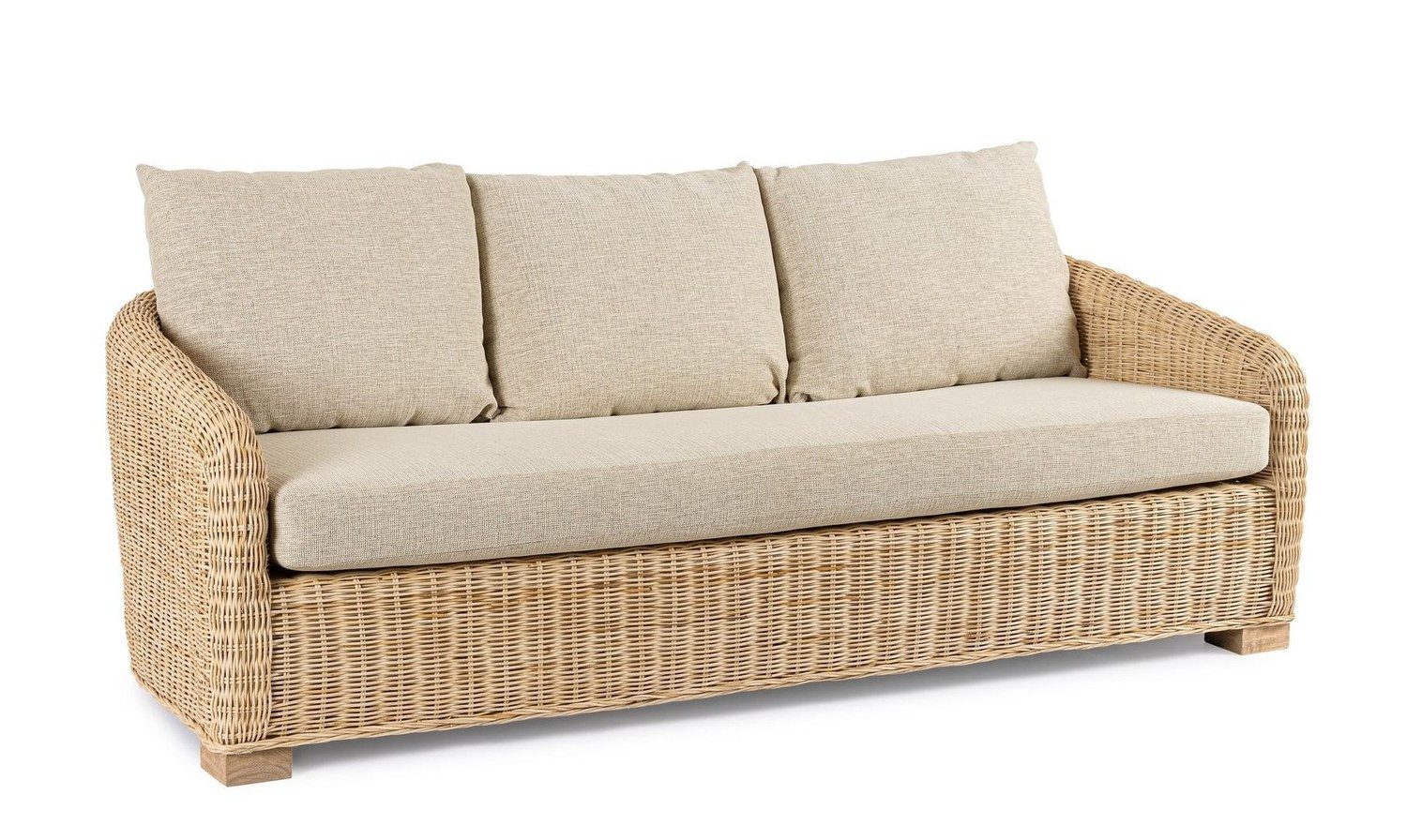 Natur24 Sofa Cadiz Sofa 3-Sitzer 190 x 63,5 x 90 cm Rattan Polyester Natur