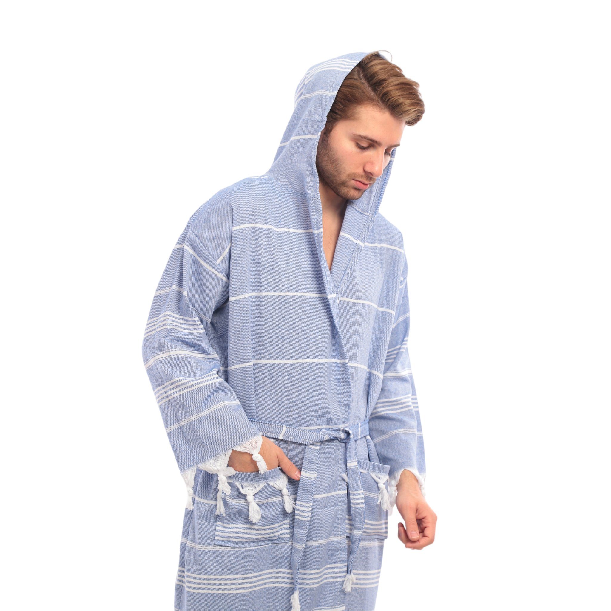 herémood Bademantel herémood Bademantel Damen & Herren Unisex – Weich & Leicht, Langform, 100 % Baumwclle, mit Kapuze, & Gürtel, Hamamtuch-Stil mit Taschen – Ideal für Sauna, Spa, Hotel & Zuhause