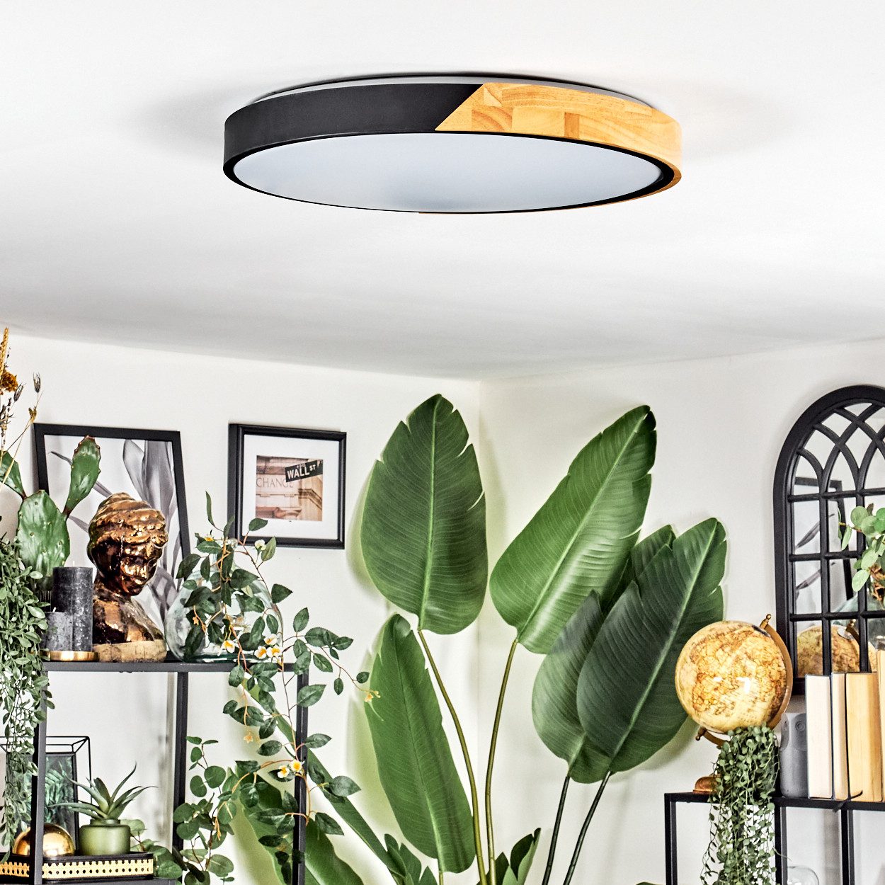 hofstein Deckenleuchte Deckenlampe aus Metall/Holz/Kunststoff in Natur/Schwarz/Weiß, ohne Leuchtmittel, moderne Leuchte (49,5 cm), CCT einstellbar, mit Fernbedi – Bild 5 von 5