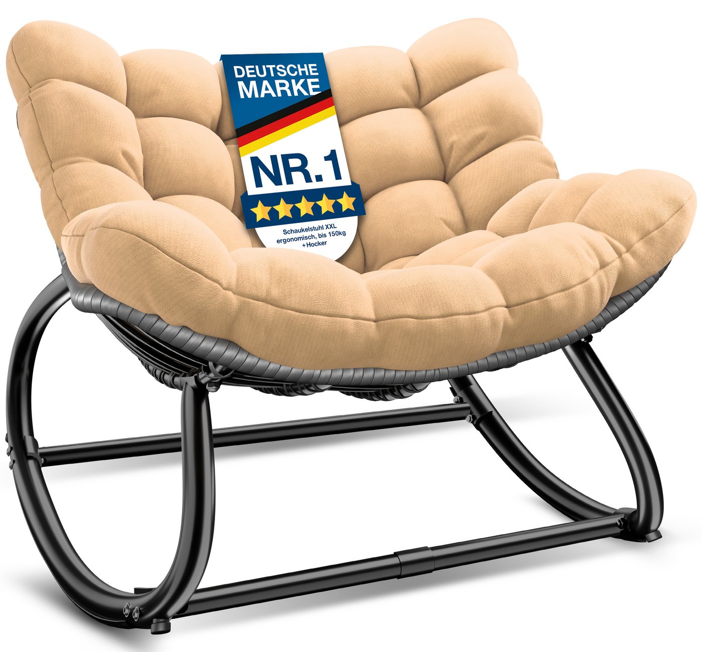 KESSER Schaukelstuhl (maximale Belastung 120kg, witterungsbeständig & mit rutschfesten Füßen), Loungesessel ergonomisches Relaxsessel für Balkon, Garten & Wohnzimmer