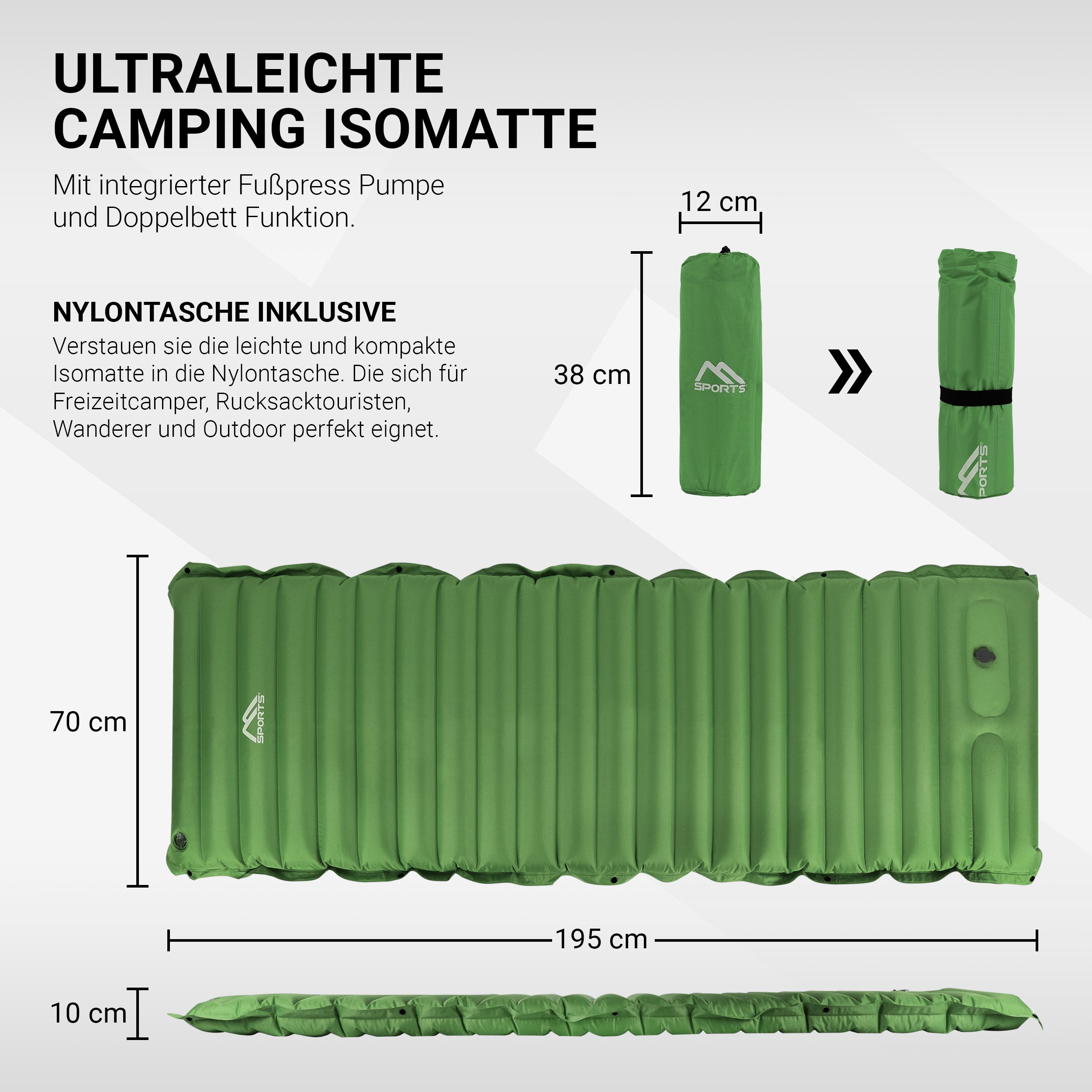 MSports® Isomatte Camping Isomatte - Schlafmatte - Ultraleicht für Outdoor mit Pumpe