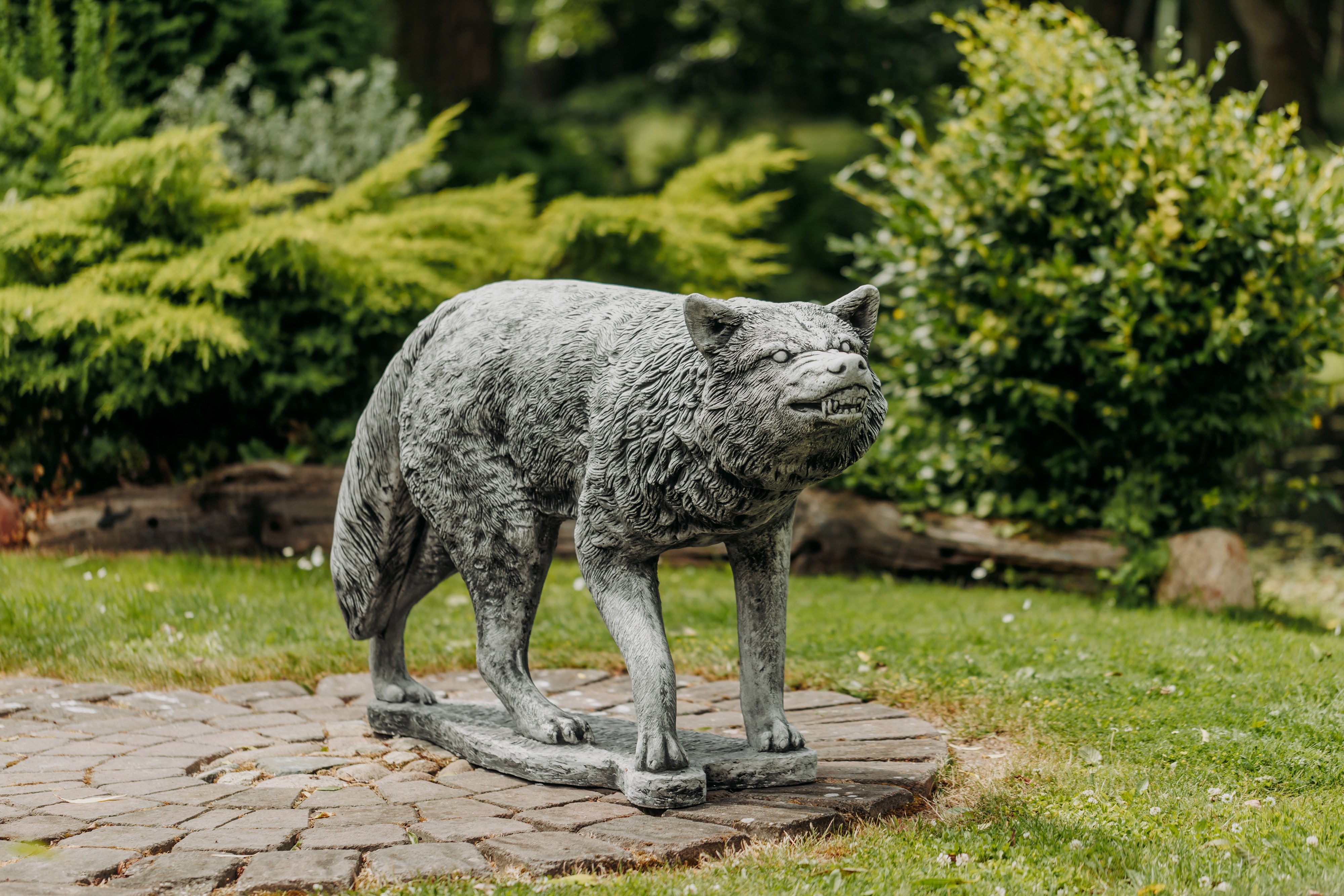 gartendekoparadies.de Gartenfigur Wolf Steinfigur Tierfigur Gartendeko 130 cm Steinguss 189 kg, Frostsicher