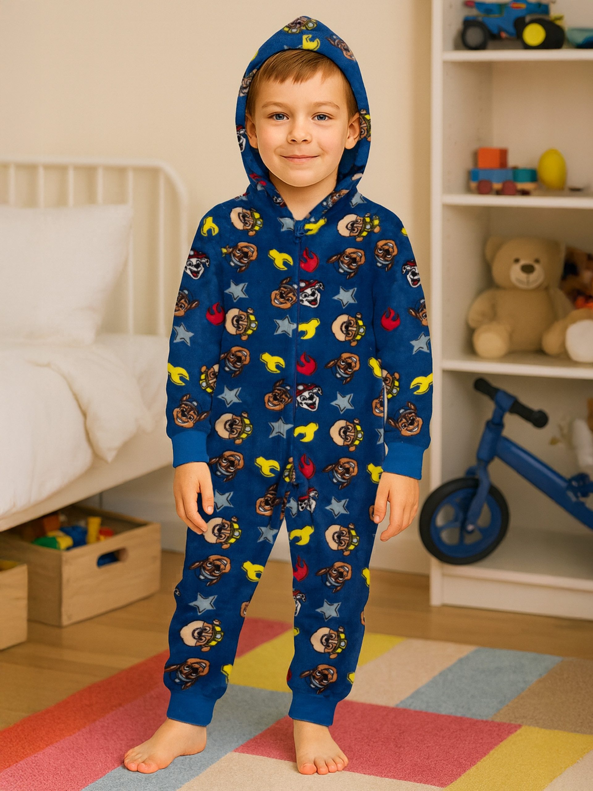 United Labels® Jumpsuit Paw Patrol - Wappen und Puppies all over - mit Kapuze, Reißverschluss