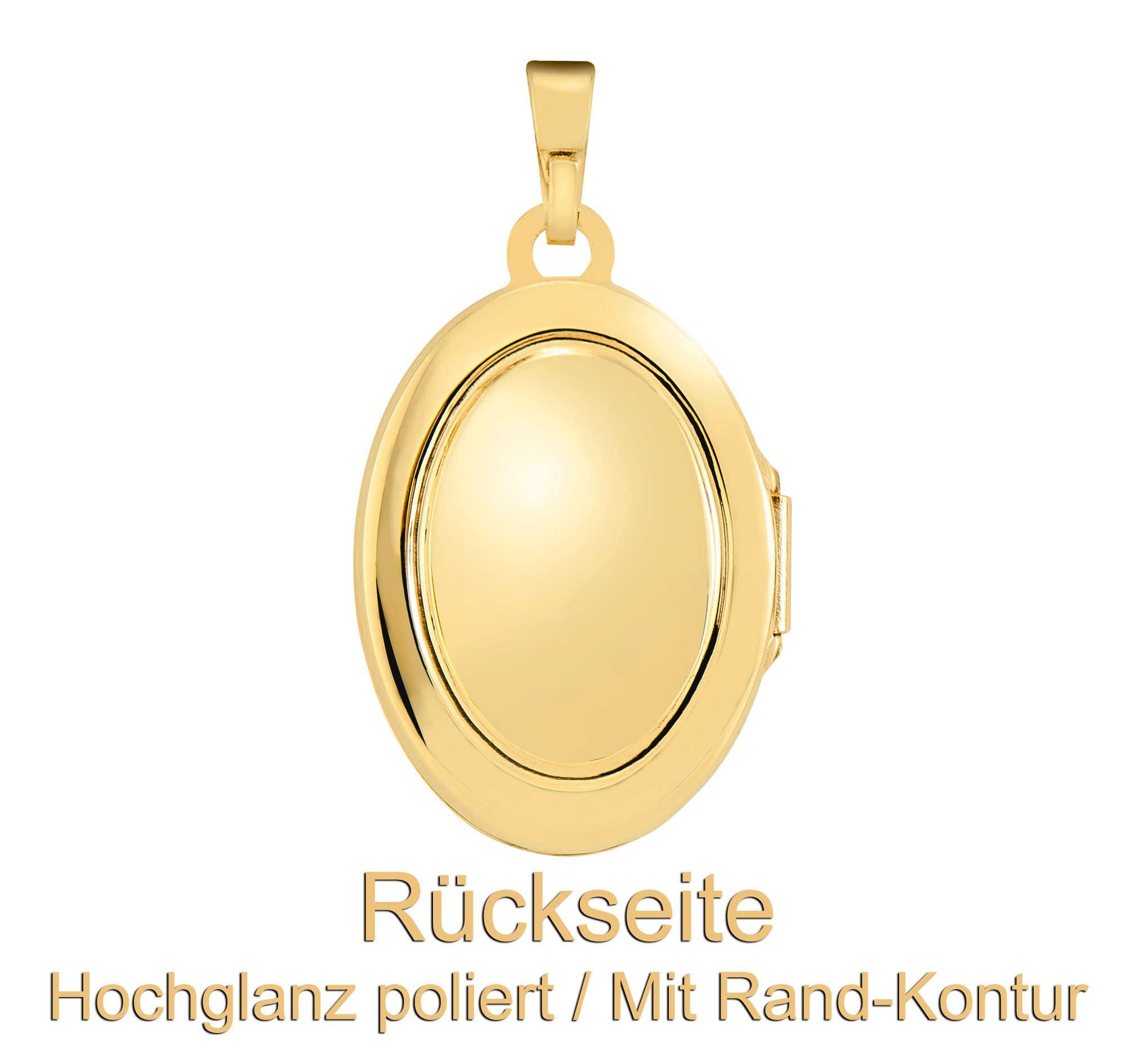 Kette cm für - JEVELION 70 Mit Bilder Mädchen), Amulett ohne Länge Fotos Medaillon wählbar oval, 36 Öffnen (Goldanhänger Damen vergoldet 2 für - oder Kette. bicolor 585 zum Gold und teilmattiert