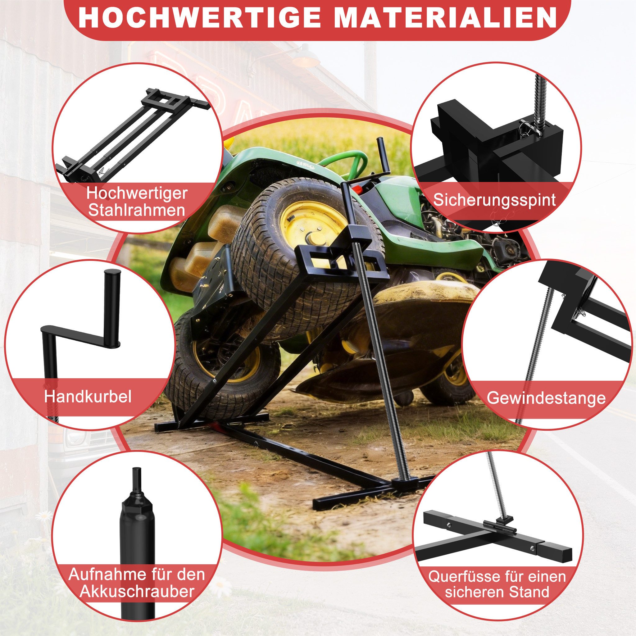 FIVMEN Rasentraktor Rasentraktorheber Rasentraktor Hebevorrichtung Rasenmäher Lifter 400KG, Reinigungshilfe für Garten Mäher-Traktor, +45° Neigung verstellbar – Bild 4 von 5
