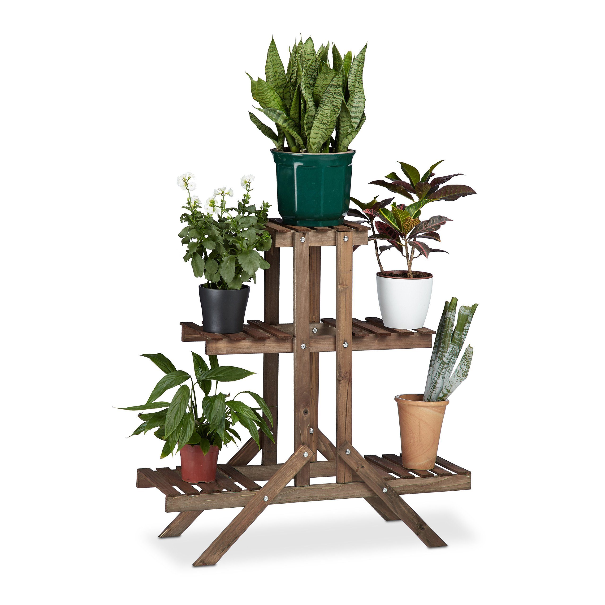 relaxdays Blumenständer Blumentreppe 3 Ebenen, Schokobraun günstig online kaufen