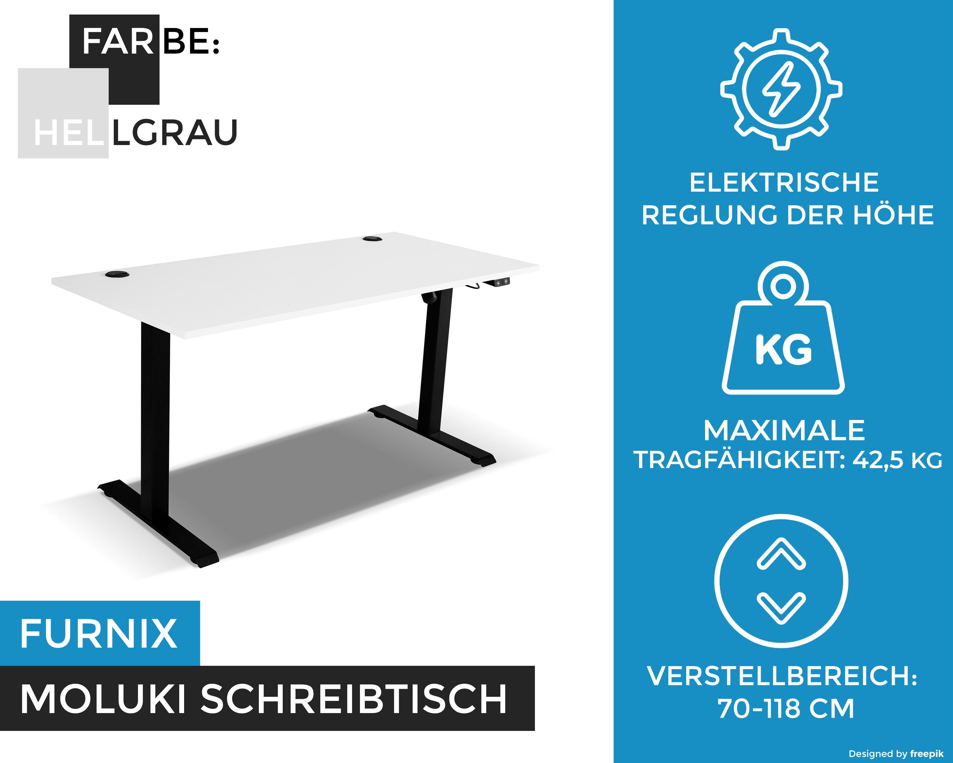 Furnix Schreibtisch MOLUKI 151 Stehschreibtisch-Funktion Hellgrau mit Büro-Tisch, Steuermodul cm 70-118 höhenverstellbar