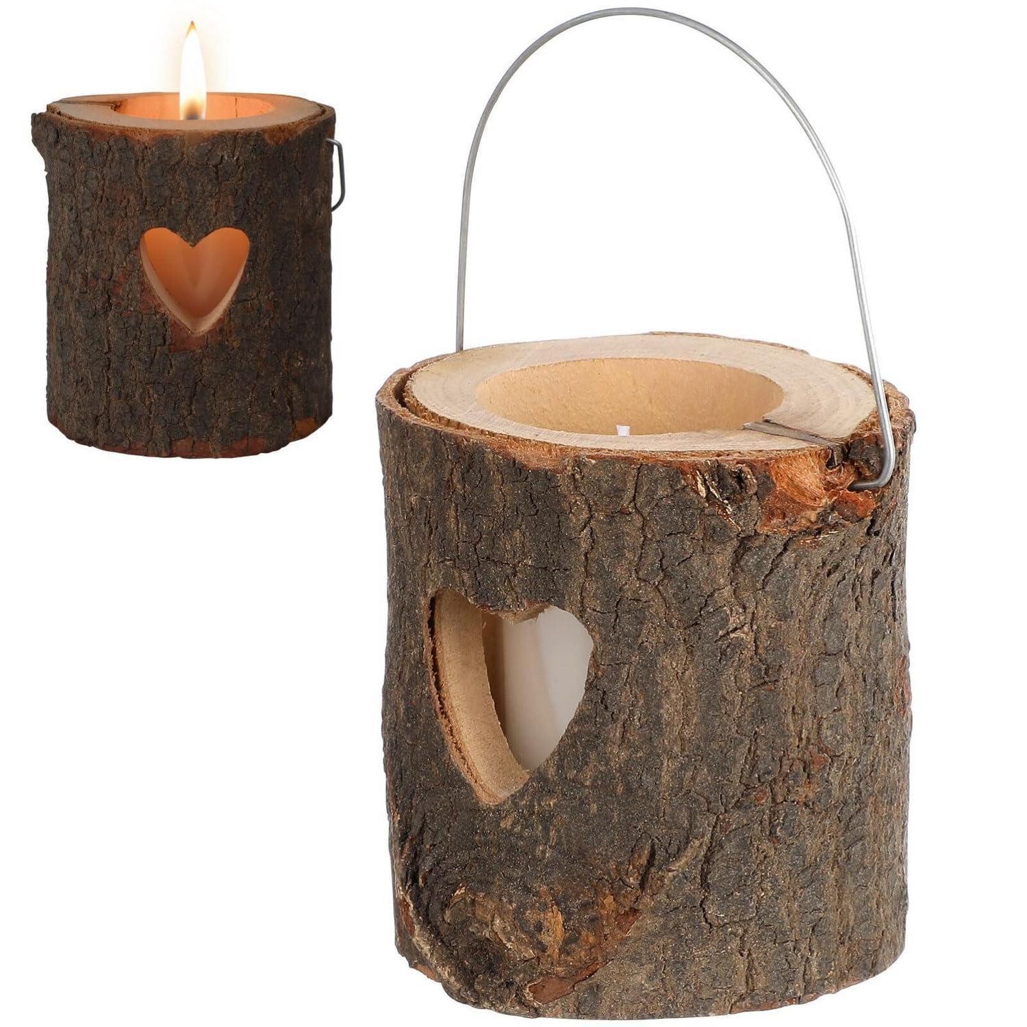 LuxusKollektion Teelichthalter Kerzenhalter Herz Baumstamm Vintage Holzlaterne (1 St)