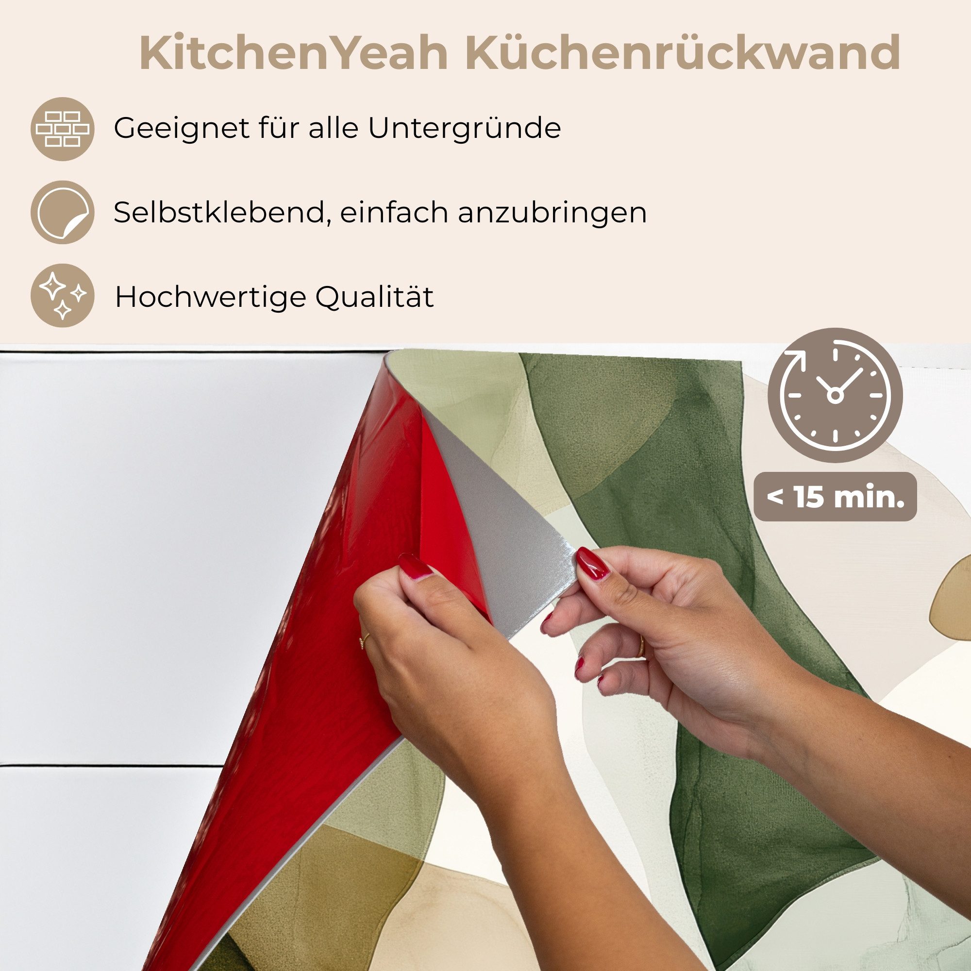KitchenYeah Küchenrückwand selbstklebend Japandi - Abstrakt - Grün, (1-tlg), Spritzschutz, Küche, Rückwand, Küchenwand, Küchenfront, 80x60 cm