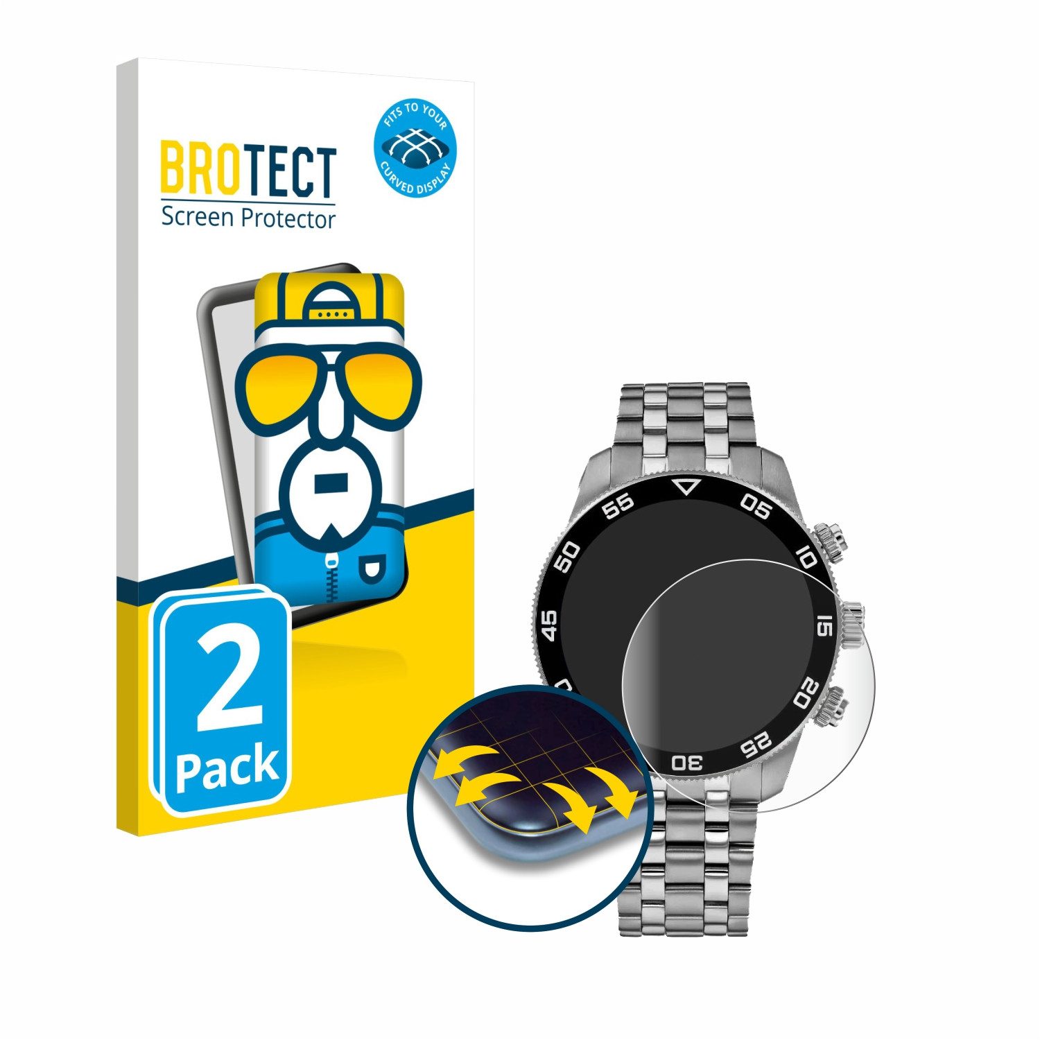 BROTECT Displayschutzfolie Fullscreen Schutzfolie für Tommy Hilfiger TH85 1792156, 2 Stück, Displayschutz Folie Fullcover Klar Transparent