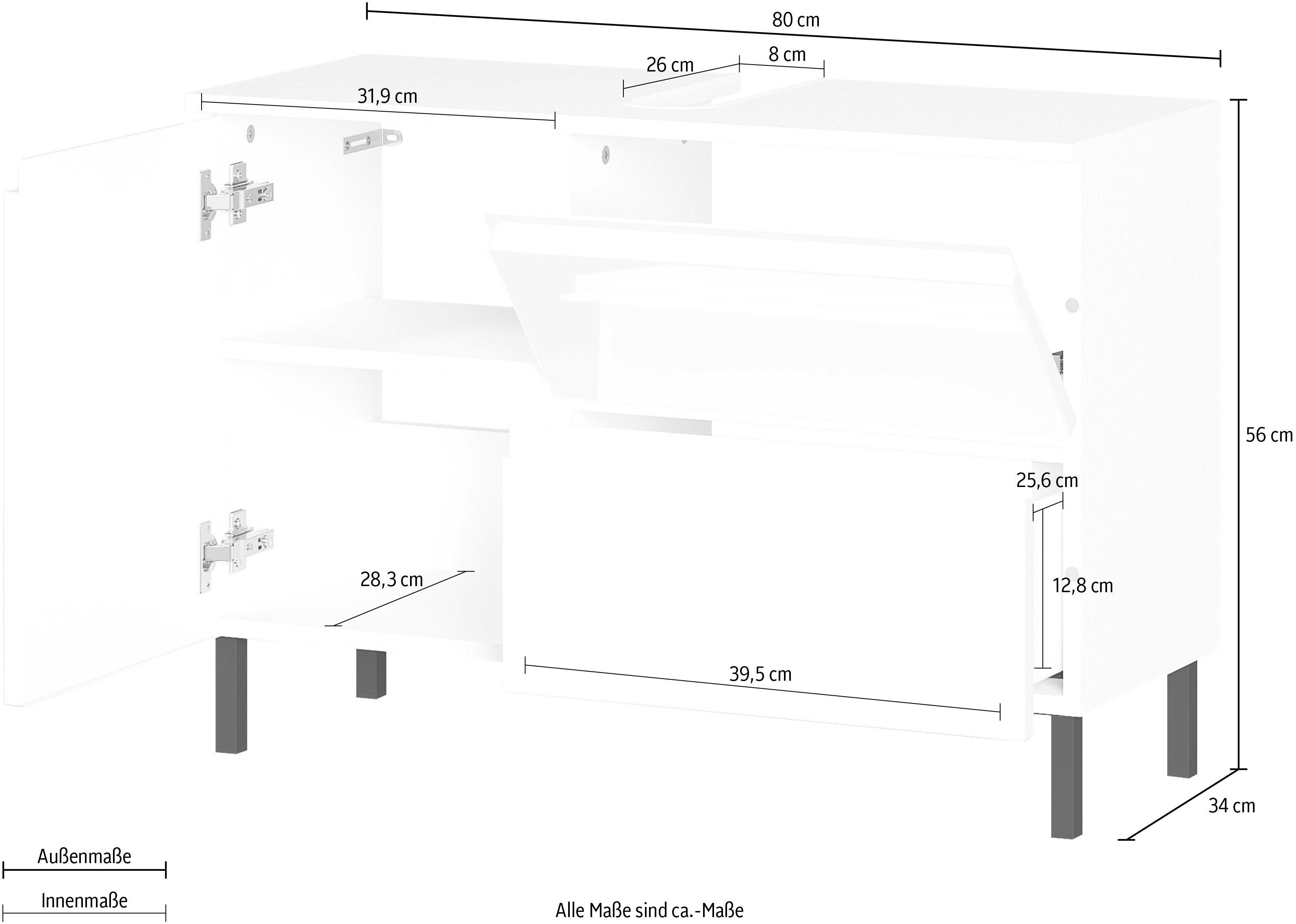 Scantic verstellbarer Breite GERMANIA Badezimmerschrank, Weiß 80 | Waschbeckenunterschrank Weiß cm, Einlegeboden