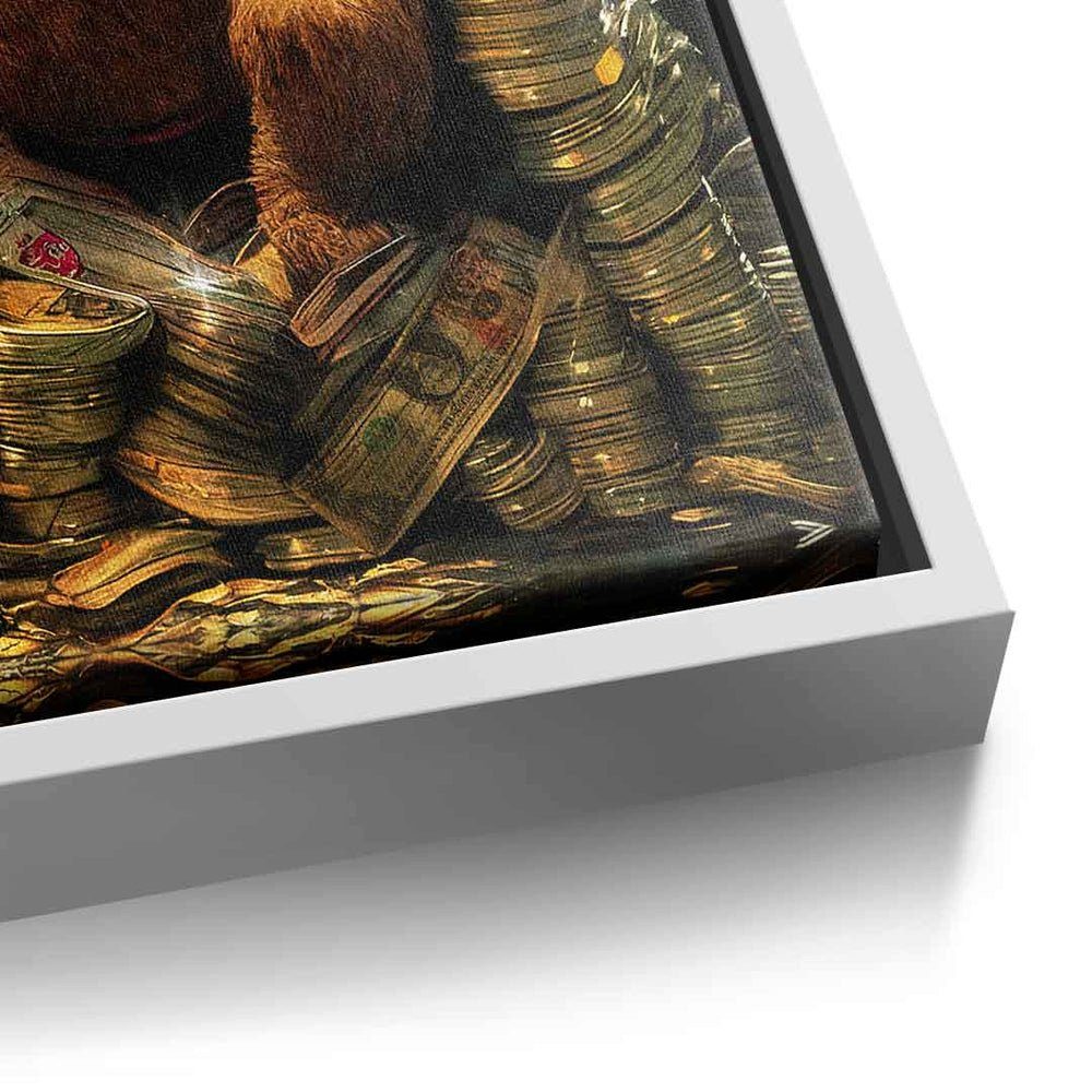 DOTCOMCANVAS® Leinwandbild, Leinwandbild Money Bear Bär Pu Pooh der the Geld silberner Luxus premium Rahmen Winnie