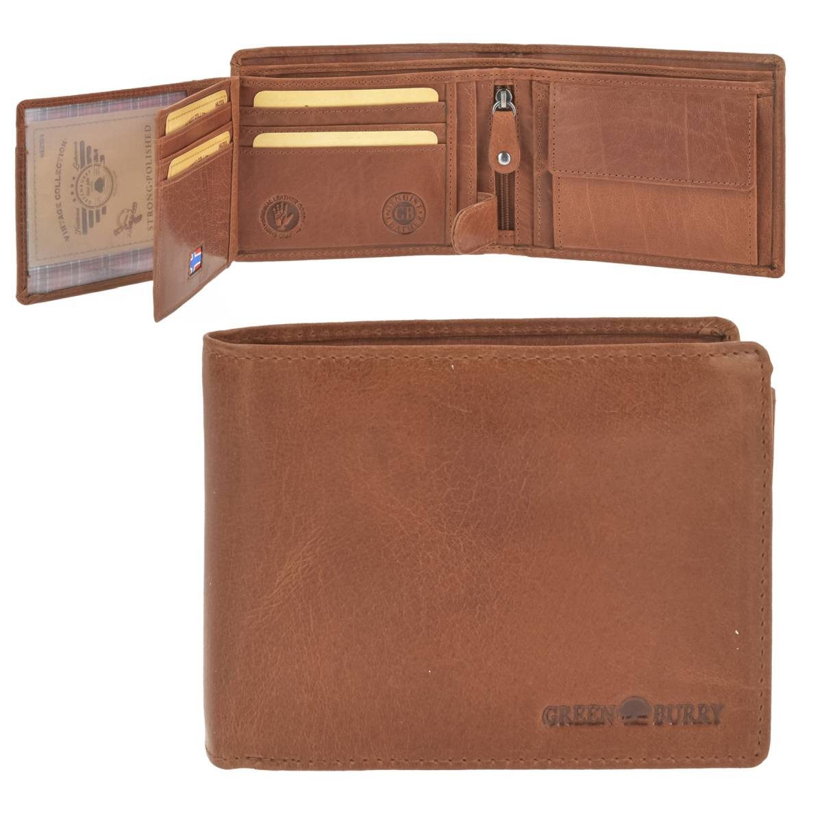 Greenburry Geldbörse "House of Norway" Herren Leder Portemonnaie 13x10cm mit RFID Schutz, Herren-Geldbeutel mit RFID Schutz, 1 Geheimfach im Scheinfach