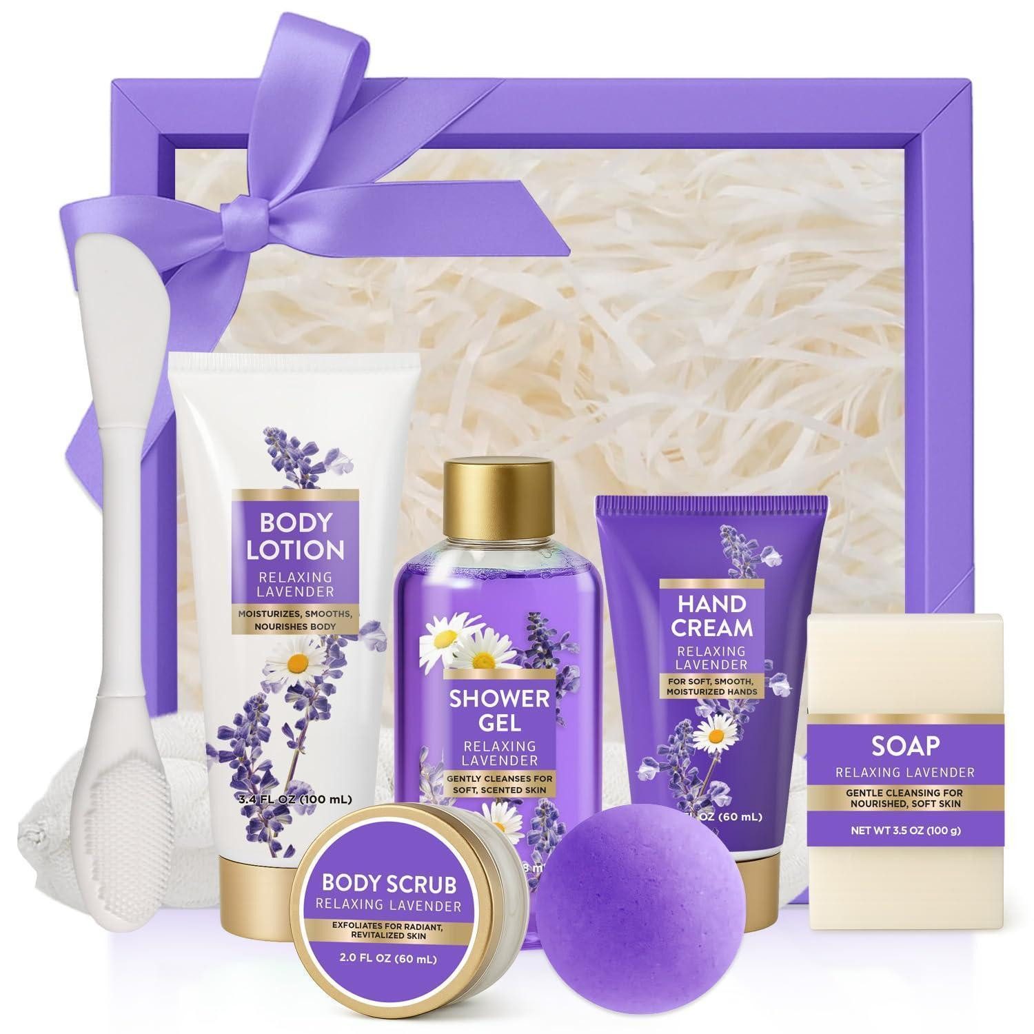 LuxusKollektion Pflege-Geschenkset Badeset Damen Lavendel 8tlg Wellnessbox