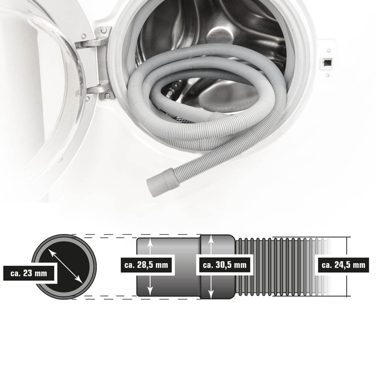 eyepower Ablaufschlauch 3m Grau für Waschmaschine & Spülmaschine - Abwasserschlauch Flexibel, 25 mm Ø Schlauch mit Wandhalterung - Abflussschlauch - Wasserablauf