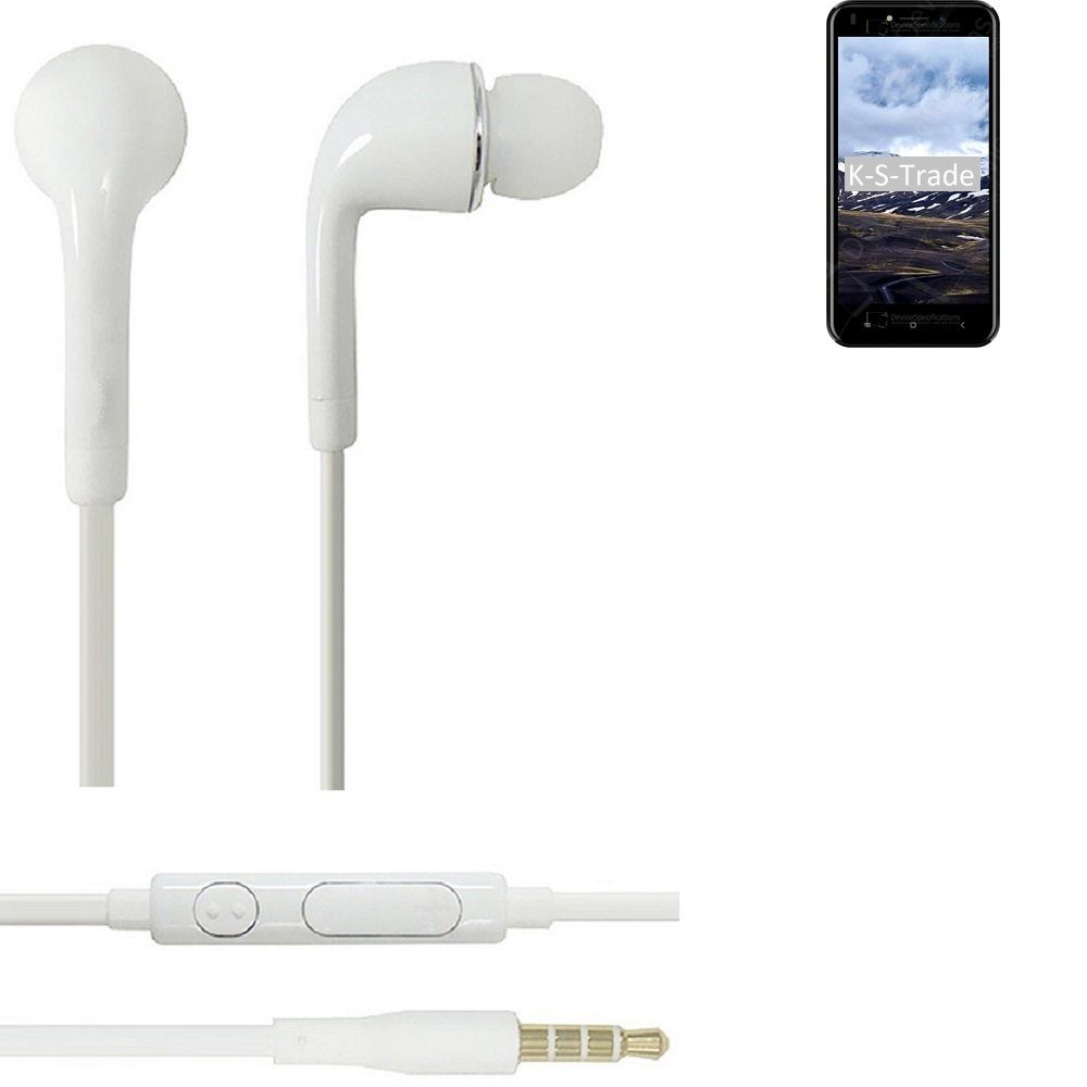 K-S-Trade für Haier Alpha A3 In-Ear-Kopfhörer (Kopfhörer Headset mit Mikrofon u Lautstärkeregler weiß 3,5mm)
