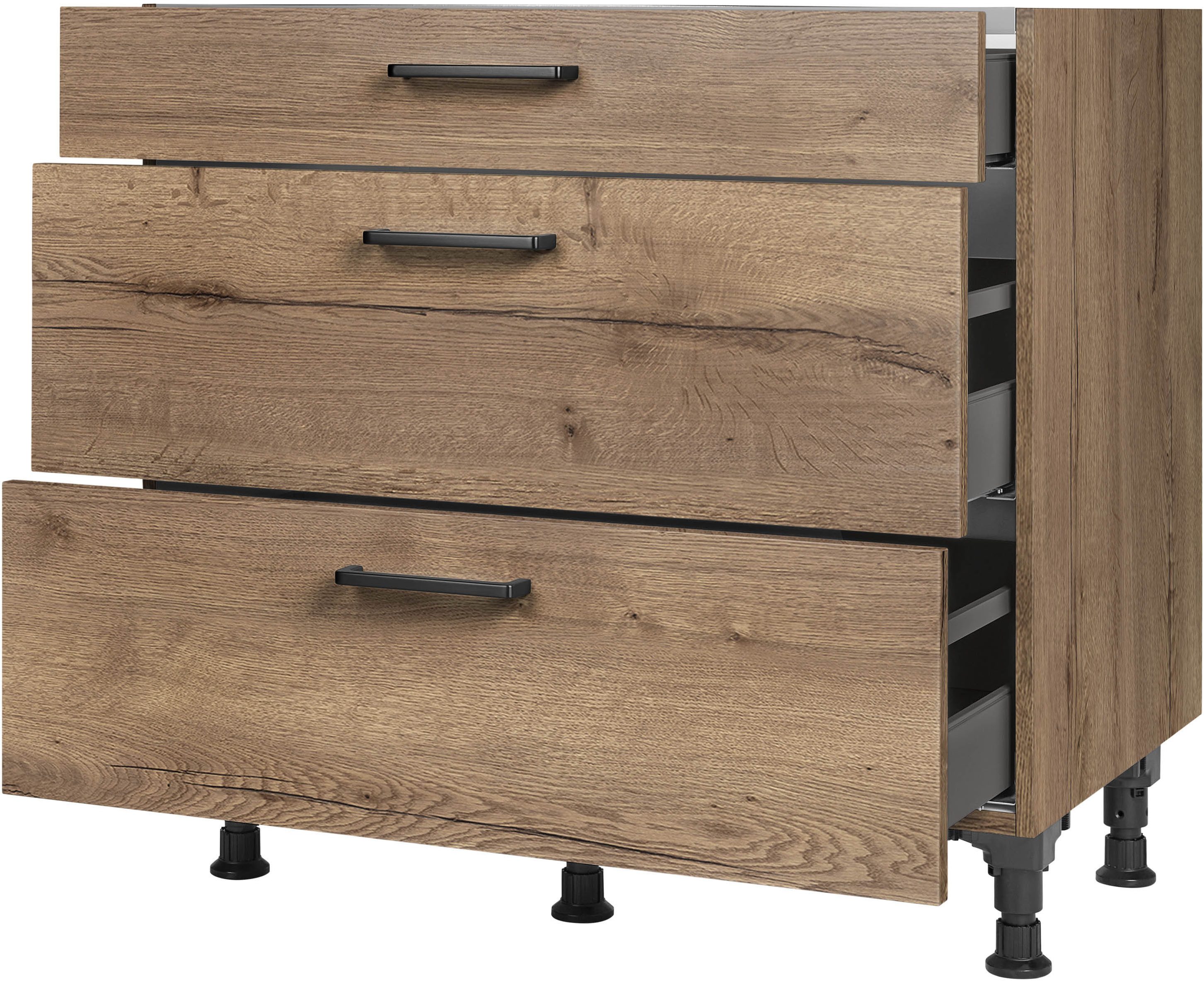 nobilia® Kochfeldumbauschrank "Structura", vormontiert, mit Schubkasten und Auszügen, in den Breiten 60 und 90 cm