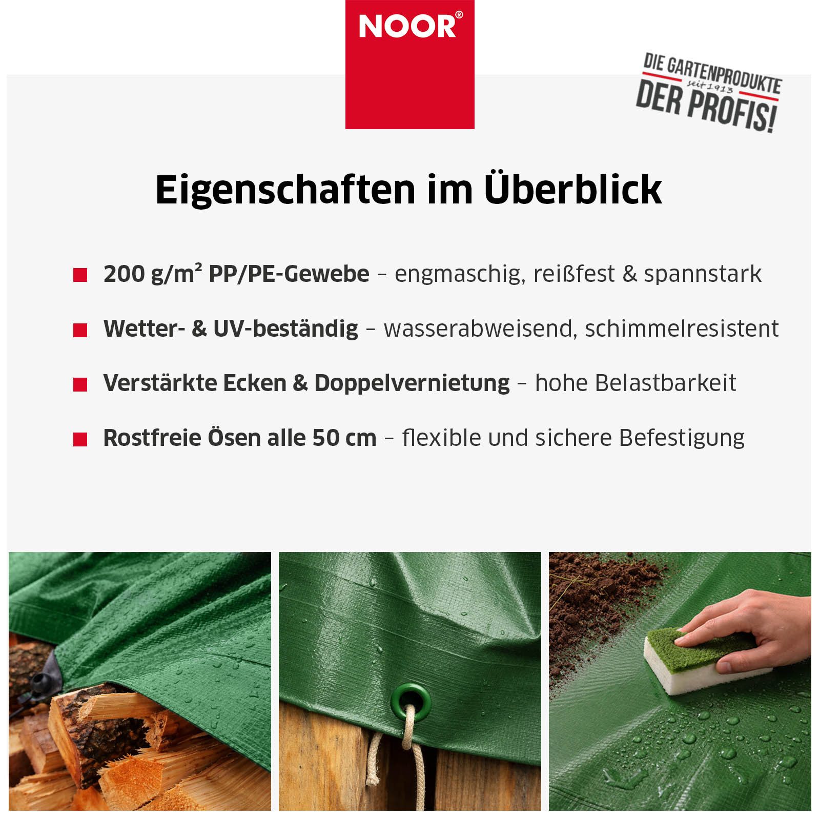NOOR Schutzplane SUPER - verstärkte Profi-Abdeckplane - 200g/m², extrem widerstandsfähige Gewebeplane für den Außenbereich – Bild 4 von 5