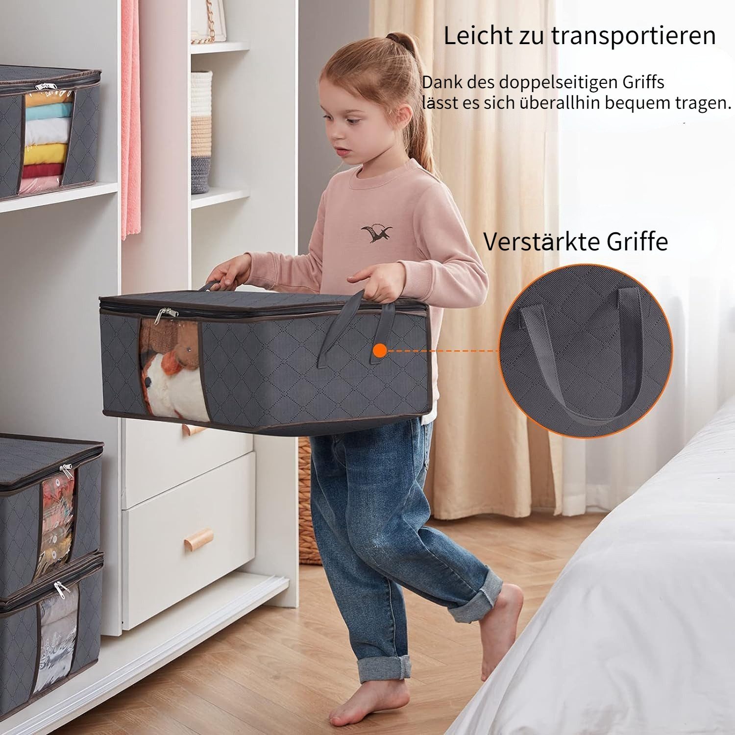 Blusmart Unterbettkommode Aufbewahrungstasche für die Kommode unter dem Bett (Faltbare Aufbewahrungstaschen für Kleidung im 3er-Pack, Umzugskarton zur Aufbewahr – Bild 2 von 5