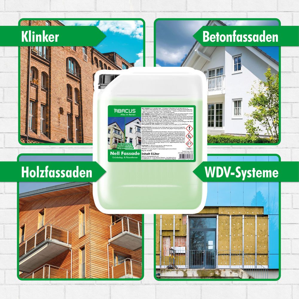 ABACUS Nell Fassade Grünbelagentferner, Algenentferner, Flechtenentferner Grünbelagentferner (Langzeit Wirkung, [2-St. Geeignet für Fassaden Selbsttätig mit Langzeitschutz)