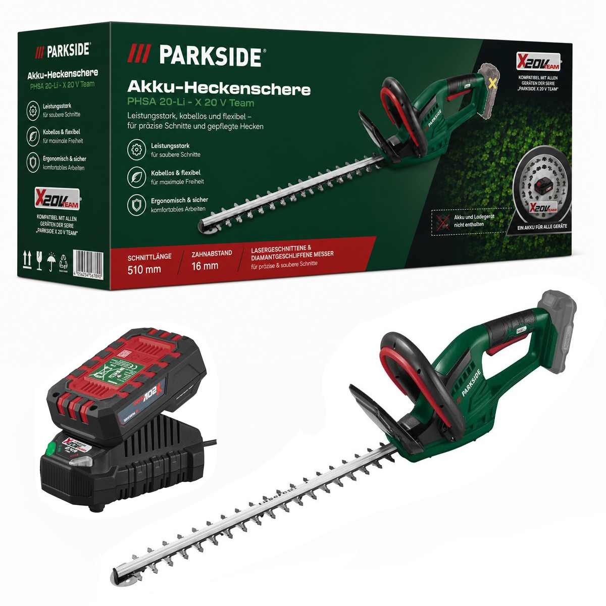 Parkside Akku-Heckenschere Akku Heckenschere PHSA 20-Li - X 20 V Team mit Akku 2.0 Ah & Ladegerät