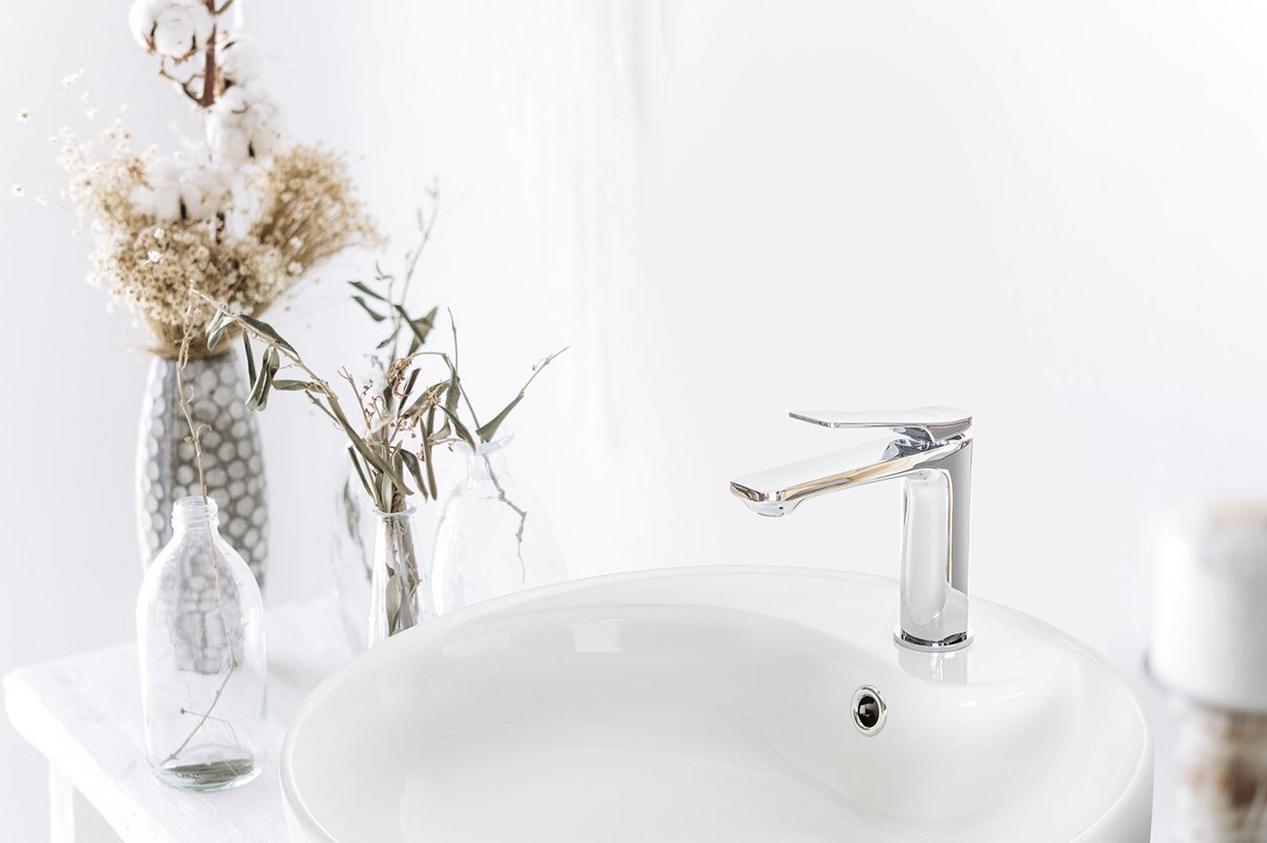 Thumbnail - KOLMAN Waschtischarmatur NERI Waschbecken Wasserhahn Kleine Mischbatterie in Silber