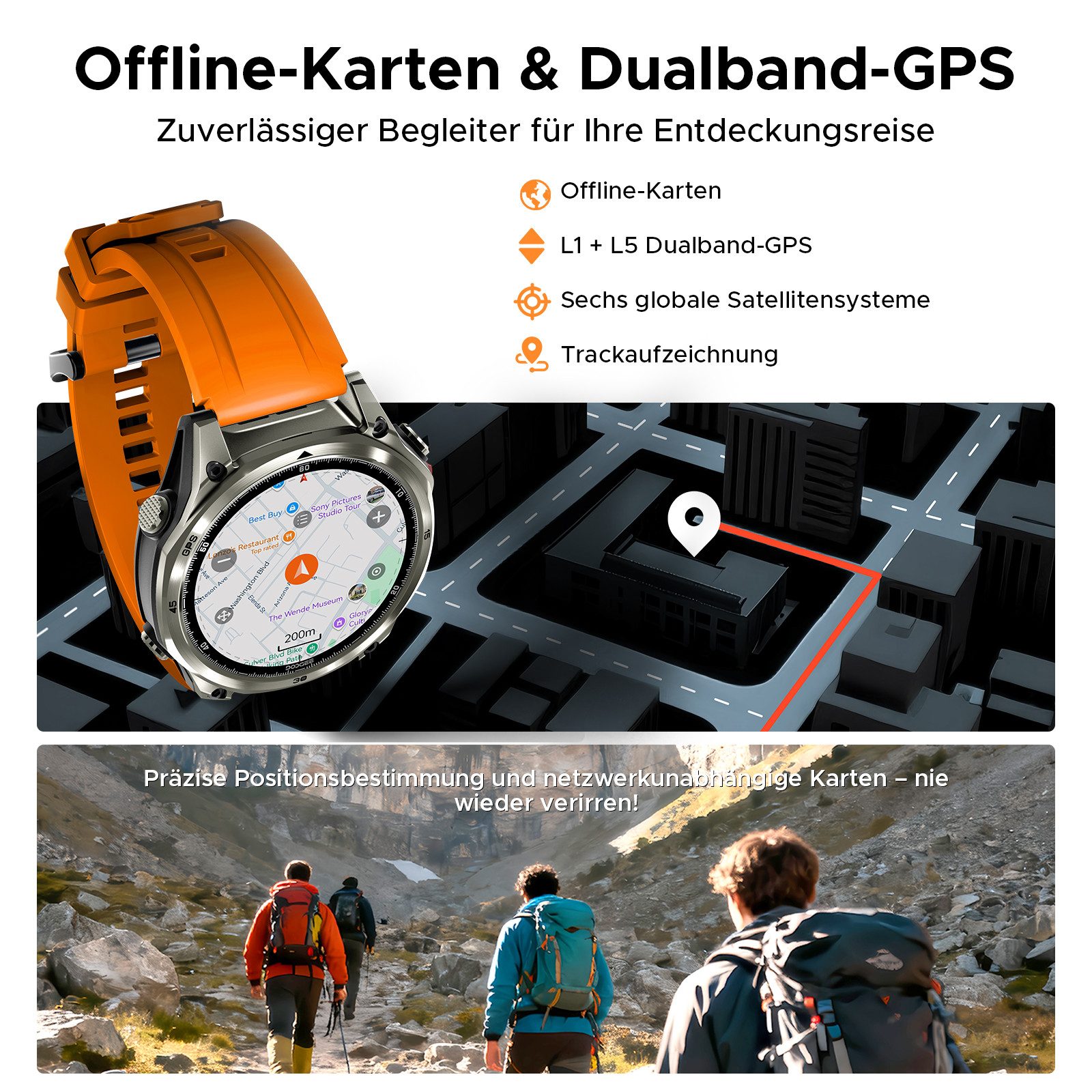 DOOGEE ANYWISE W1 PRO, 178 Sportmodi, Dualband-GPS (L1+L5), 1.43", 550mAh Smartwatch (1.43" cm), 24h Herzfrequenz & Blut Sauerstoff