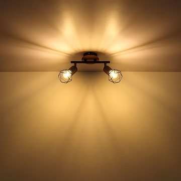 etc-shop LED Deckenspot, Leuchtmittel nicht inklusive, Deckenlampe Wohnzimmerleuchte Holz Industrial Strahler verstellbar