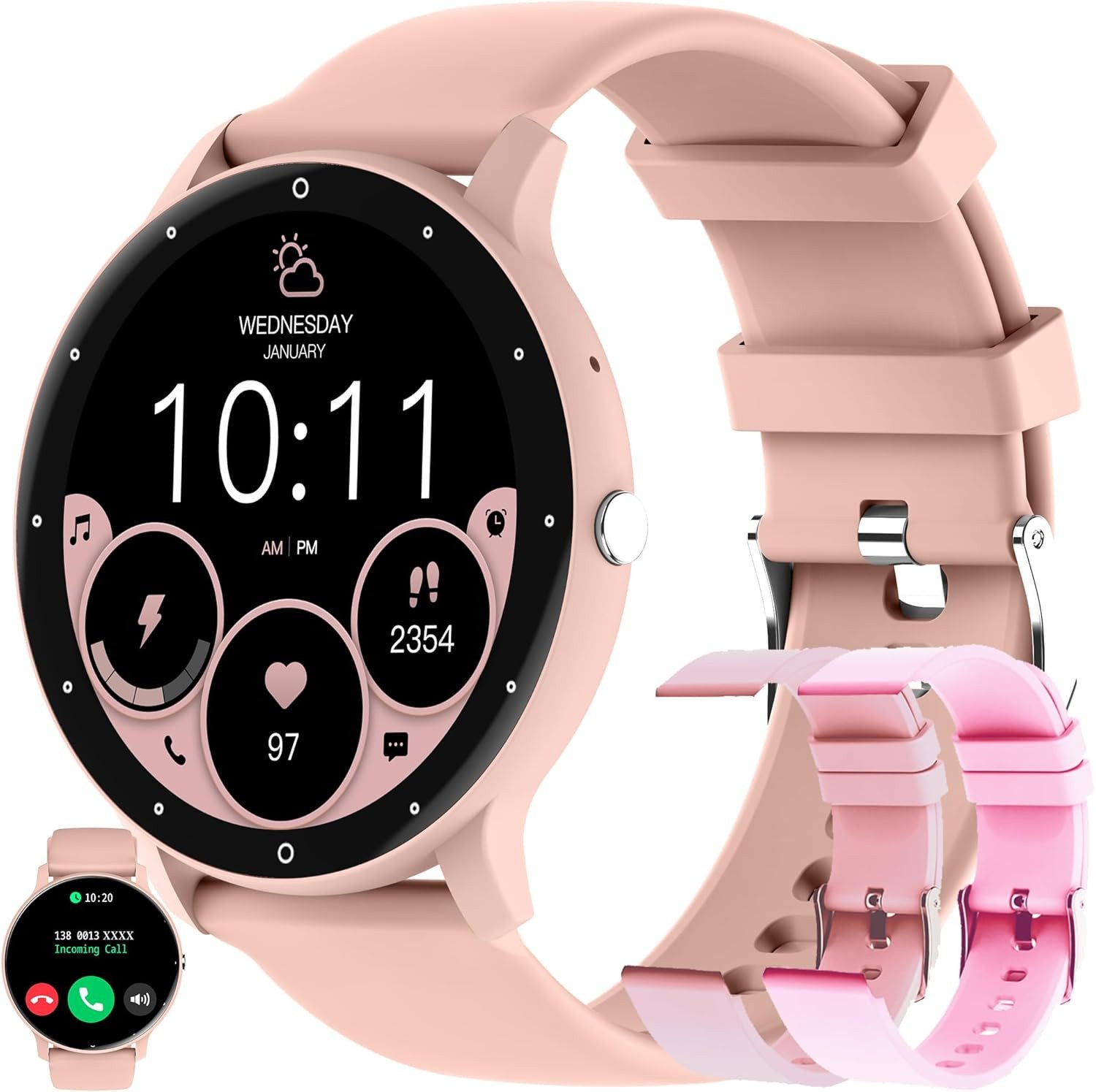 ZPIMY Smartwatch (3,5 cm, android ios), Smartwatch mit Bluetooth Telefonie, 1.39" HD Display