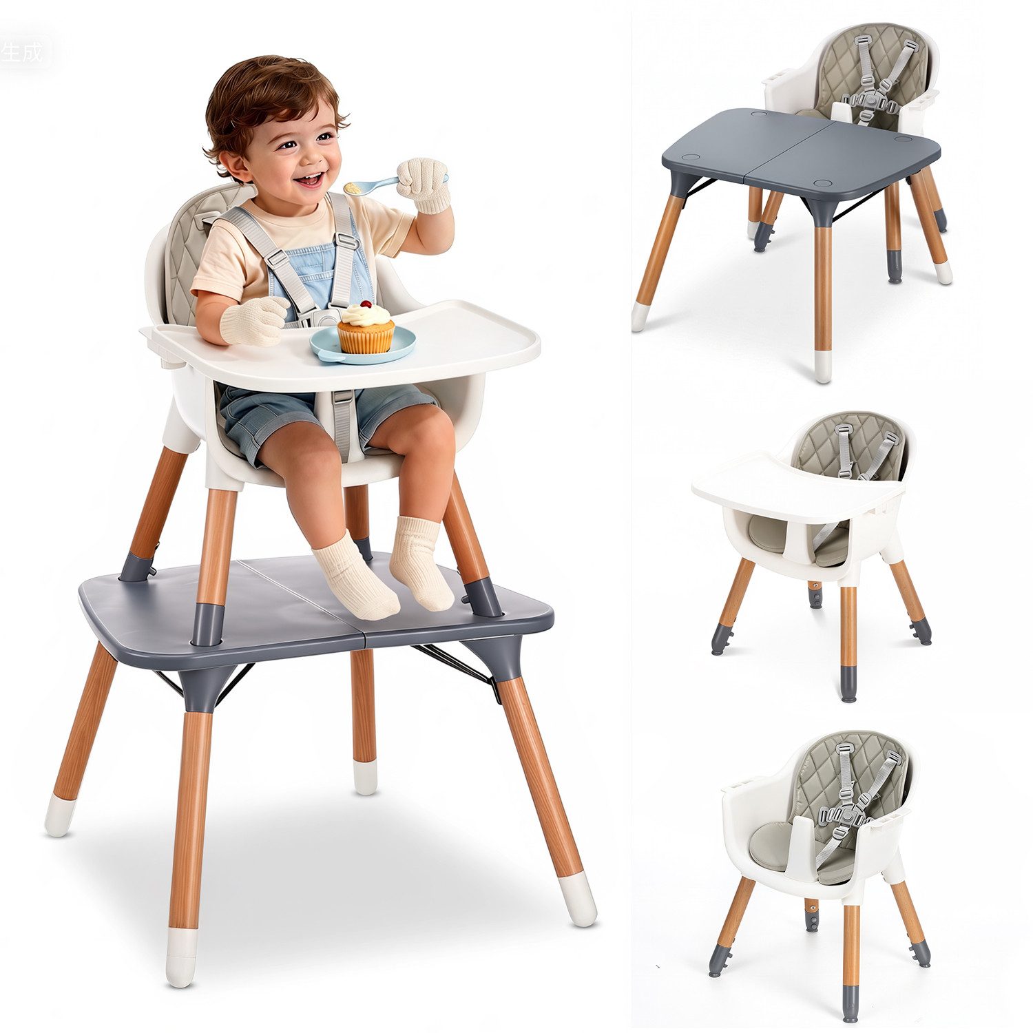 oyajia Hochstuhl 6in1 Baby & Kombihochstuhl, Spieltisch mit Kinderstuhl (Babystuhl für Kinder ab 6 Monate)