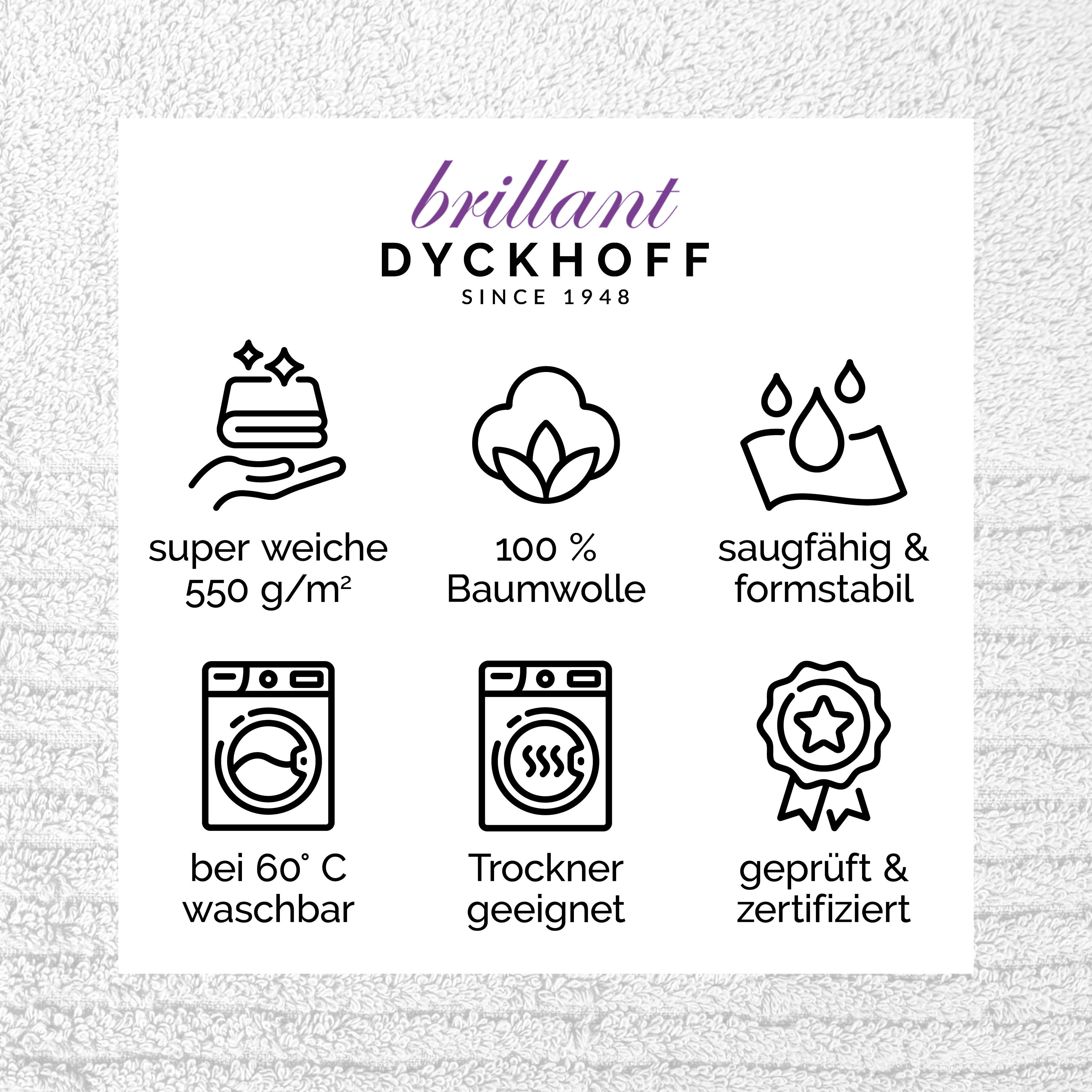 Dyckhoff Waschhandschuh Waschhandschuh-Set BRILLANT 6-tlg., Baumwolle, 550 g/m², Frottier (Packung, 6-St), Baumwolle