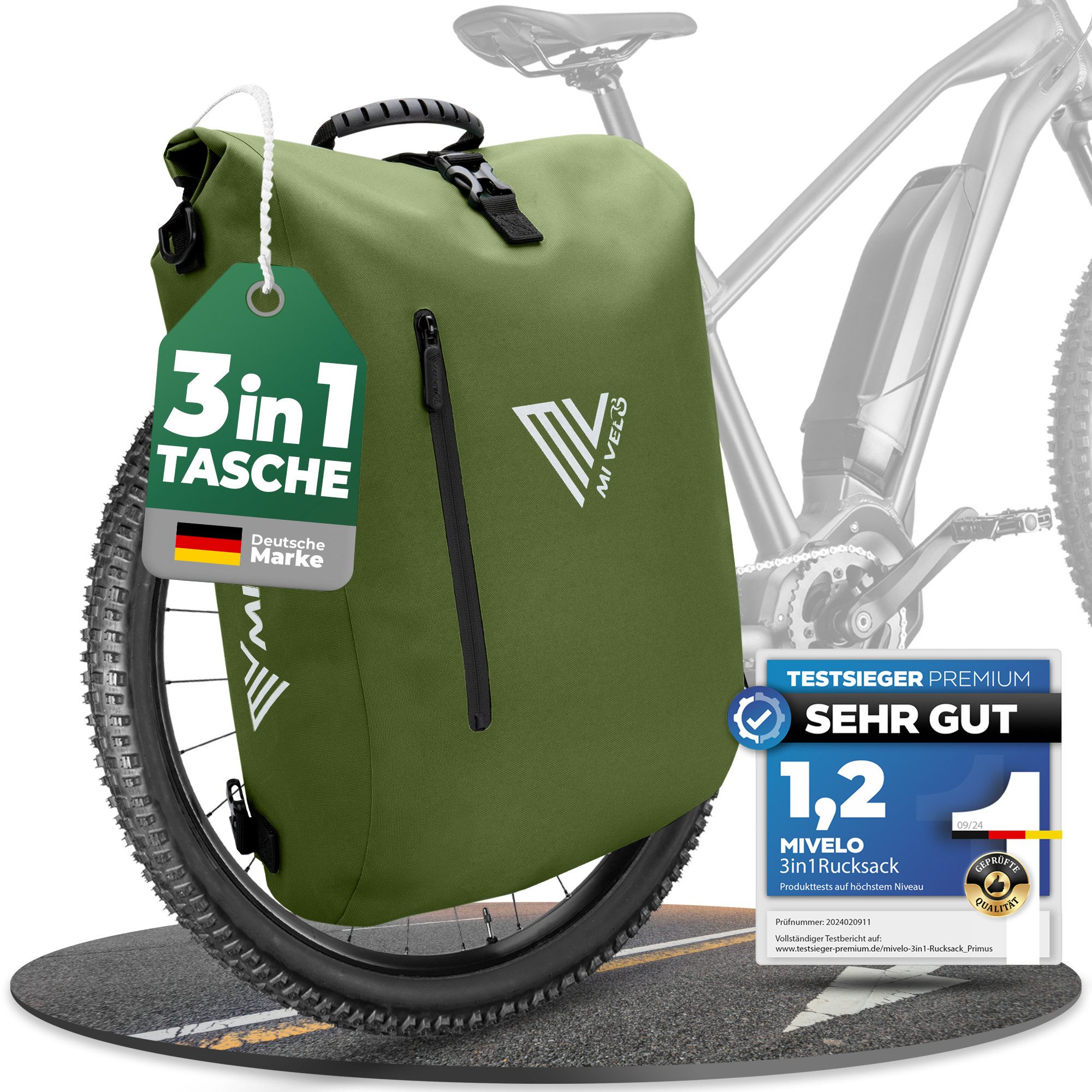 MIVELO Fahrradtasche 3in1 Gepäckträgertasche, Rucksack für Fahrrad Gepäckträger wasserdicht, 20L Volumen
