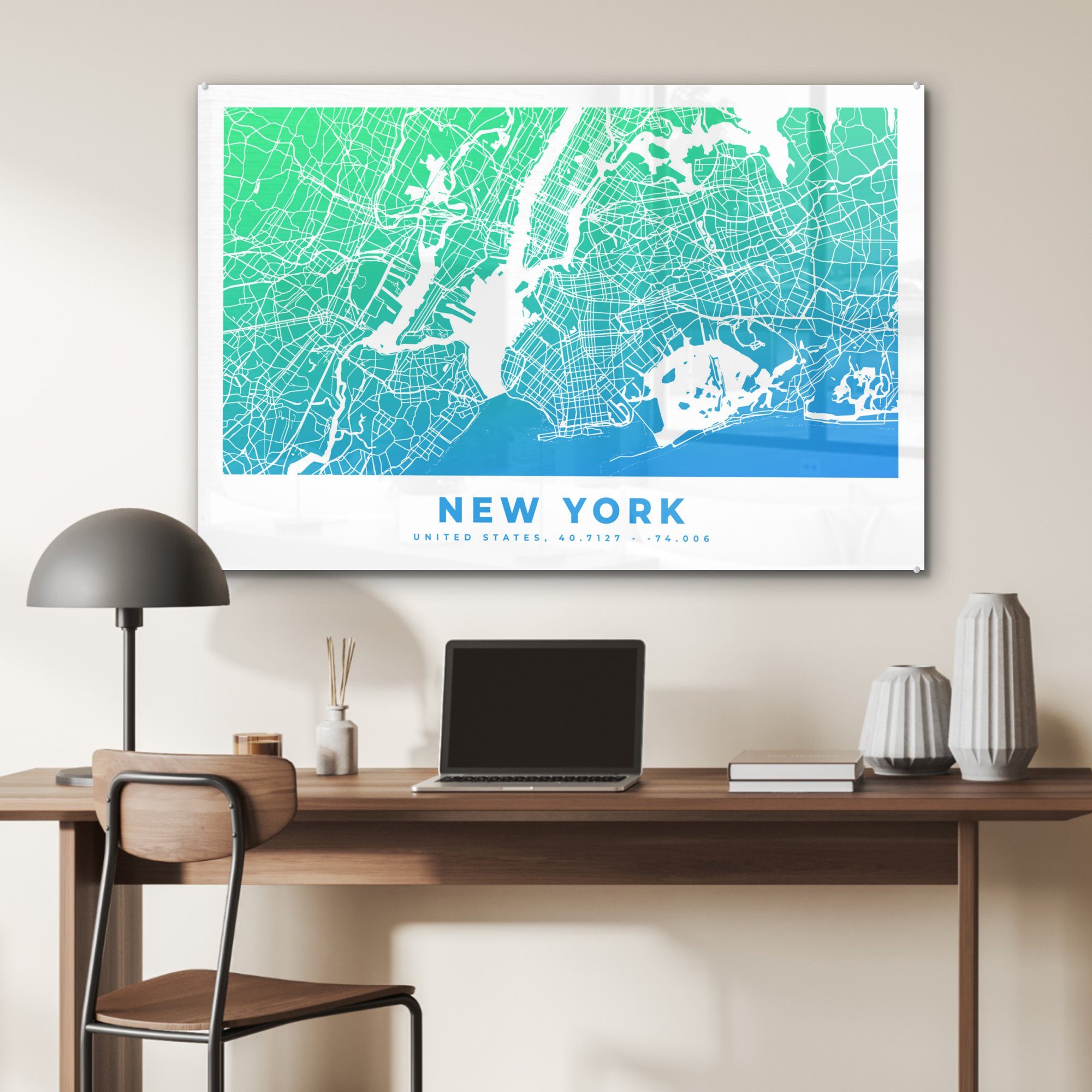 - (1 Acrylglasbild Stadtplan, - Amerika York New MuchoWow Wohnzimmer St), Acrylglasbilder Schlafzimmer &