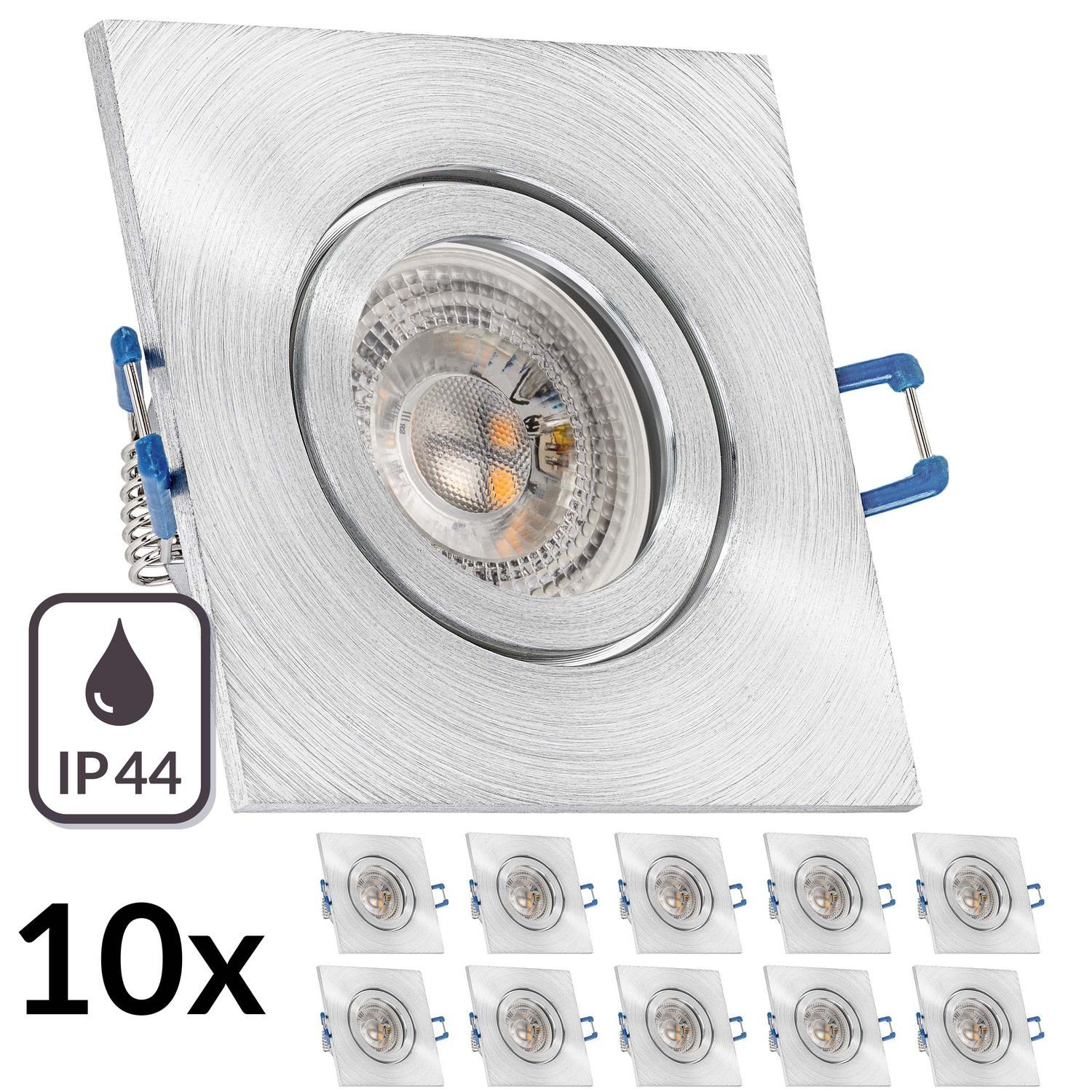 Einbaustrahler GU10 10er in IP44 aluminium matt 3W LED LED Set LEDANDO mit LED RGB Einbaustrahler