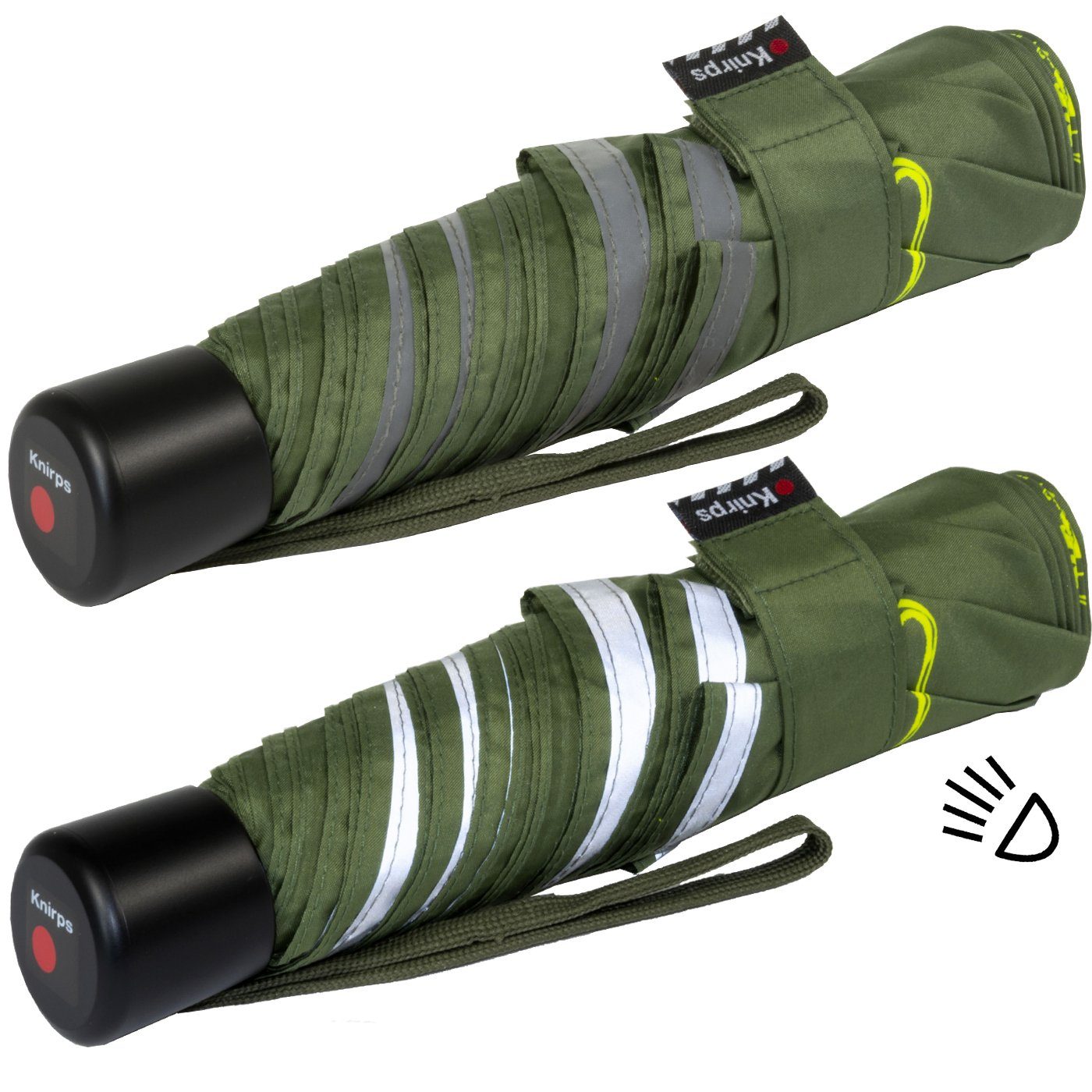 Knirps® Taschenregenschirm Kinderschirm 4Kids reflective mit Reflexborte, Sicherheit auf dem Schulweg, fluoreszierende Dinos