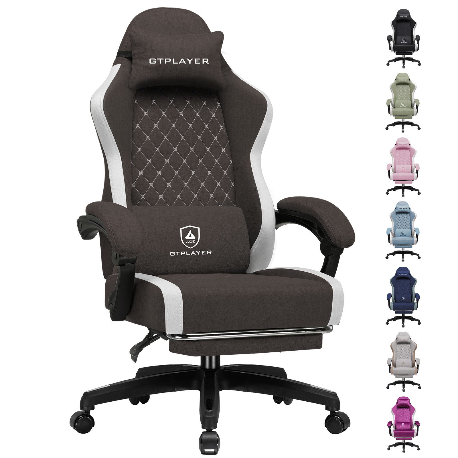 GTPLAYER Gaming-Stuhl Ergonomischer Gaming Sessel Schreibtischstuhl aus Stoff/Kunstleder (Packung), Federsitzkissen mit Fußstütze