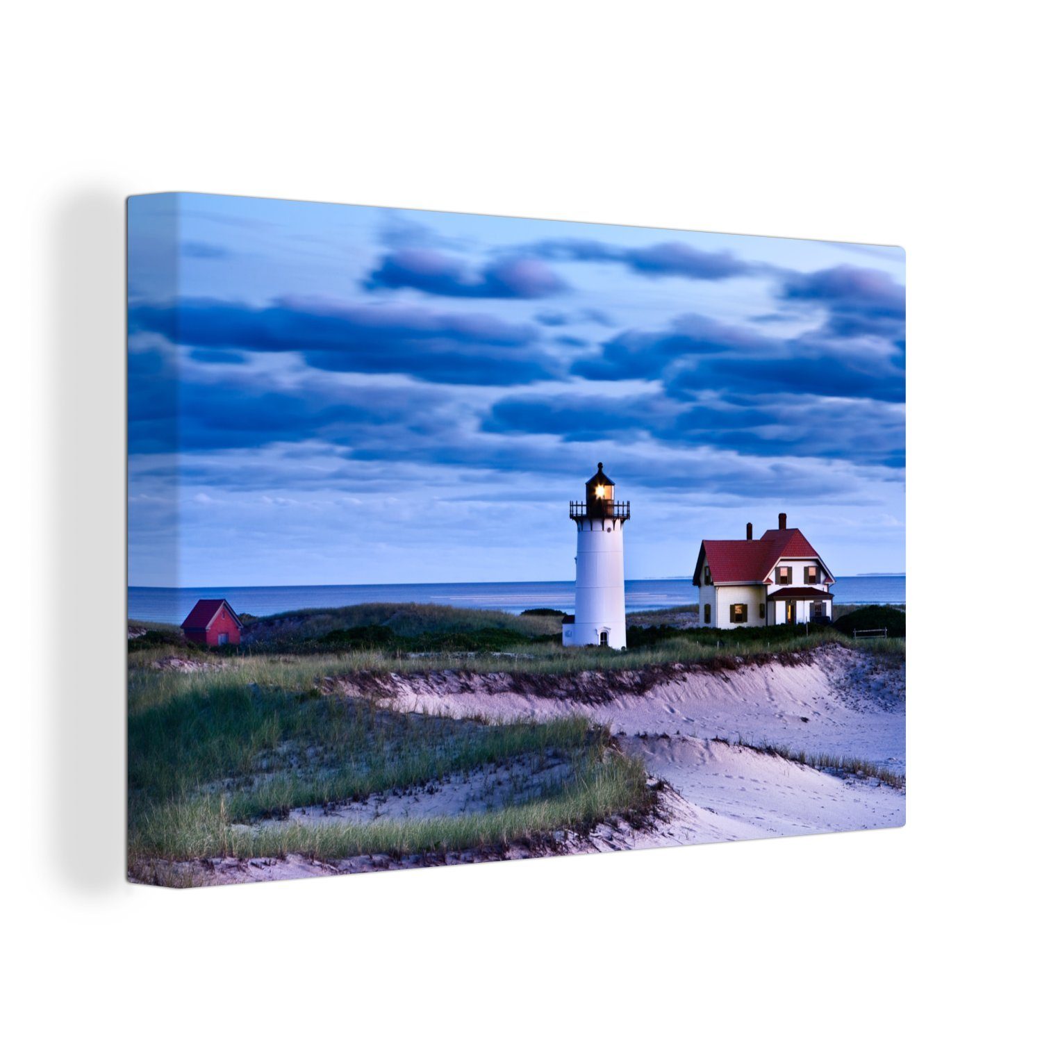 OneMillionCanvasses® Leinwandbild Schöner Himmel über dem Leuchtturm und dem Strand am Cape Cod National, (1 St), Wandbild Leinwandbilder, Aufhängefertig, Wanddeko, 30x20 cm