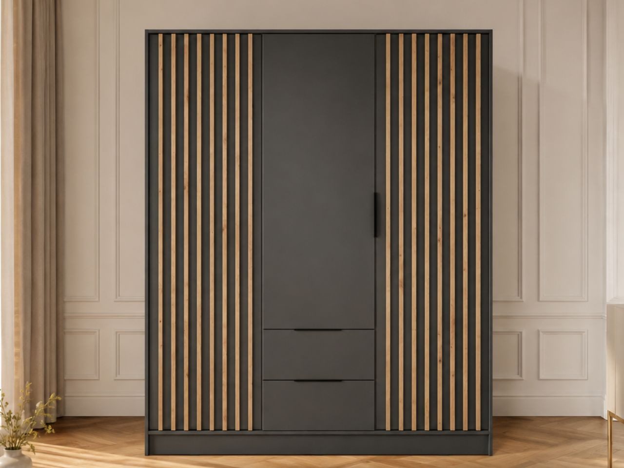 GrainGold Kleiderschrank Macron (Set, Kleiderschrank) Breite 155 cm, Laminierte Platte, ohne Spiegel, mit Schubladen