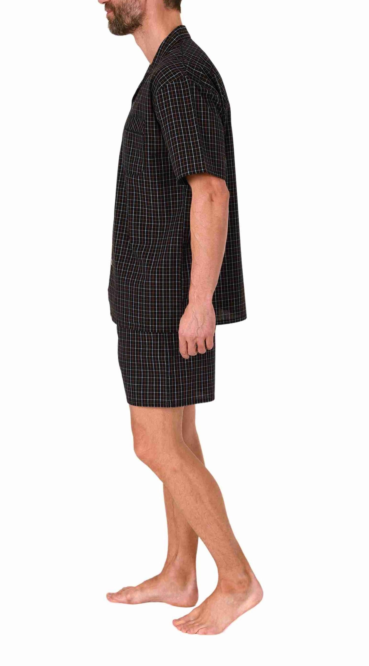 Normann Pyjama Herren Schlafanzug Shorty Pyjama kurzarm gewebt zum Knöpfen – Bild 2 von 3