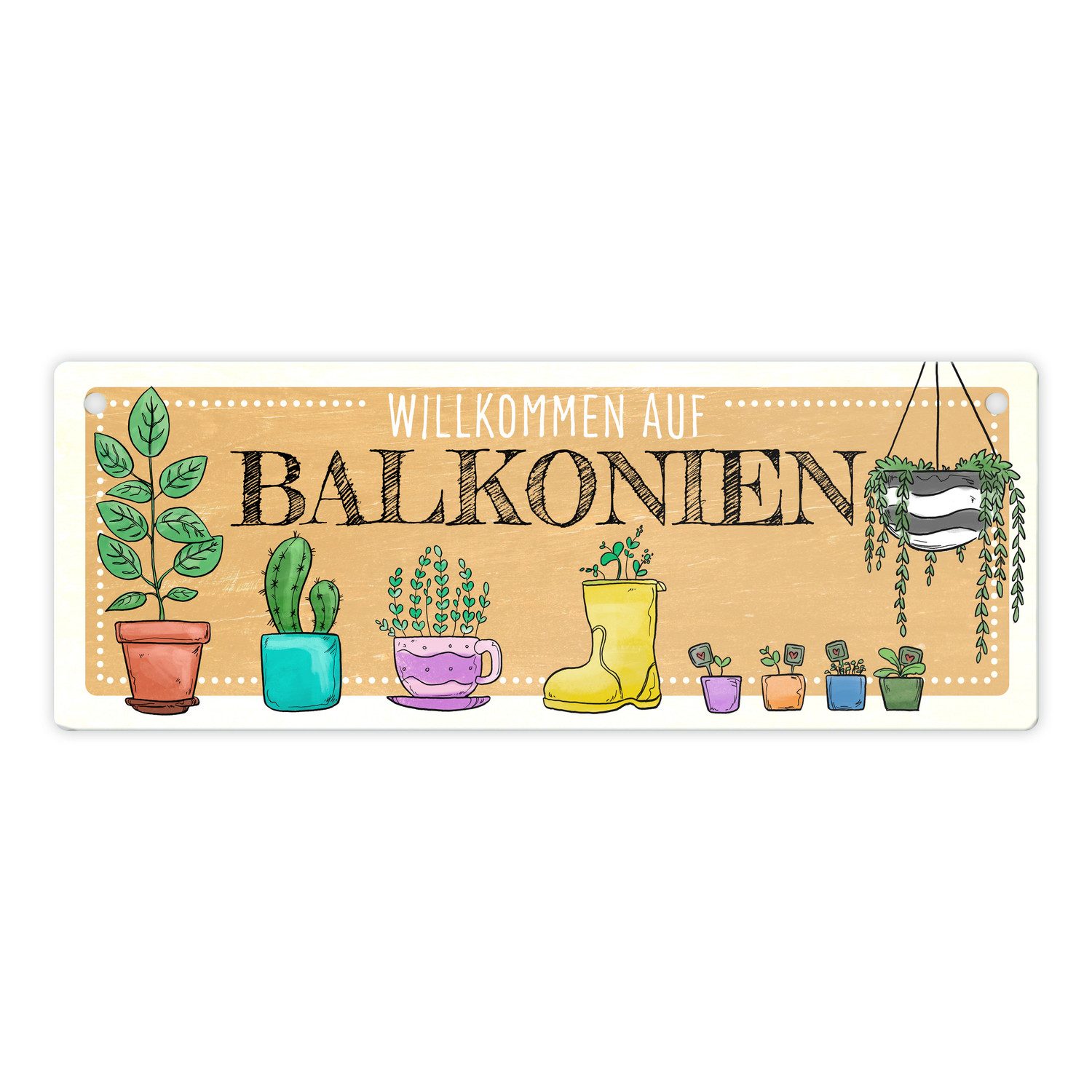 Metallschild Willkommen auf Balkonien Metallschild in gelb