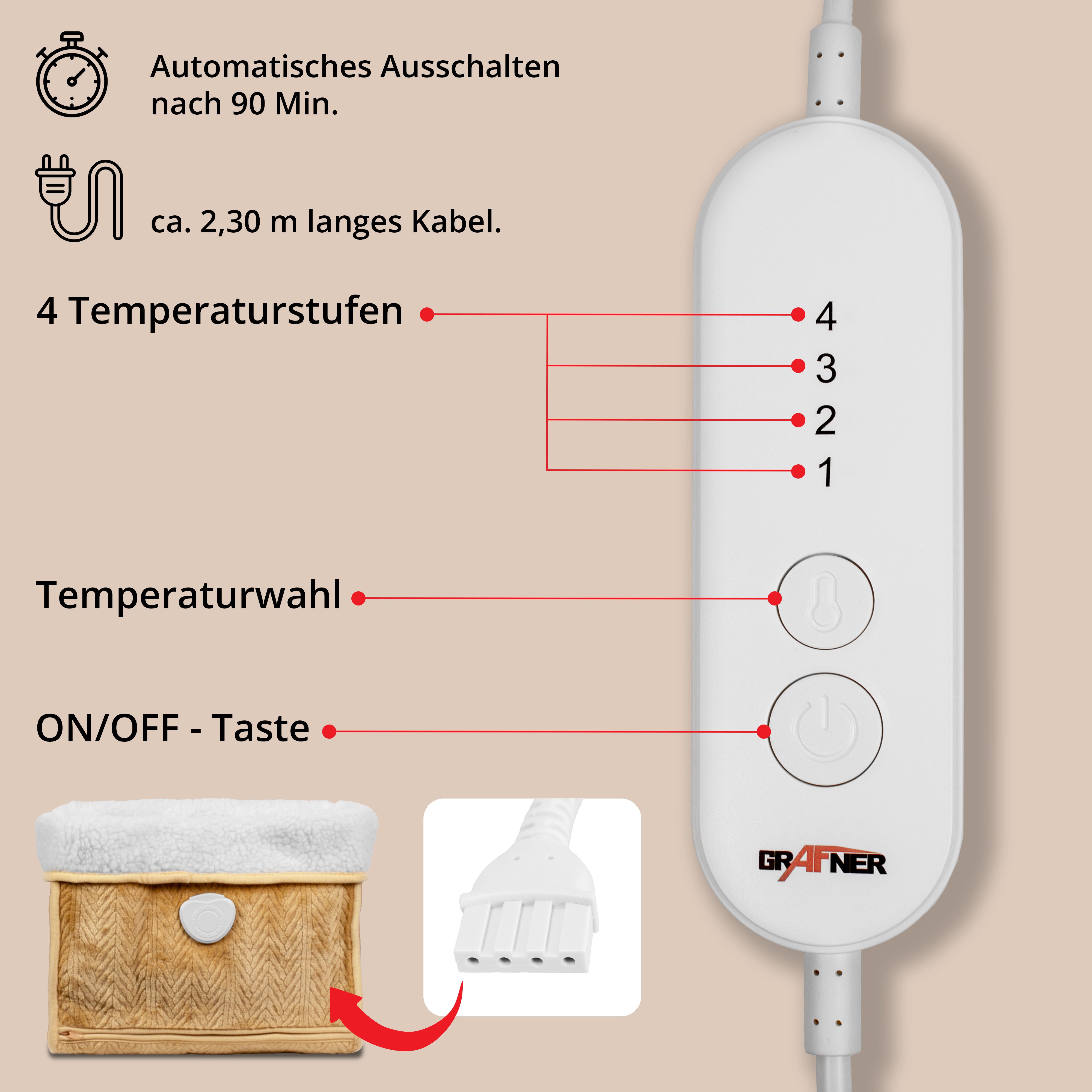 Grafner Elektrofußwärmer Fusswärmer elektrisch Fußsack braun, Innenfutter entnehmbar, waschbar