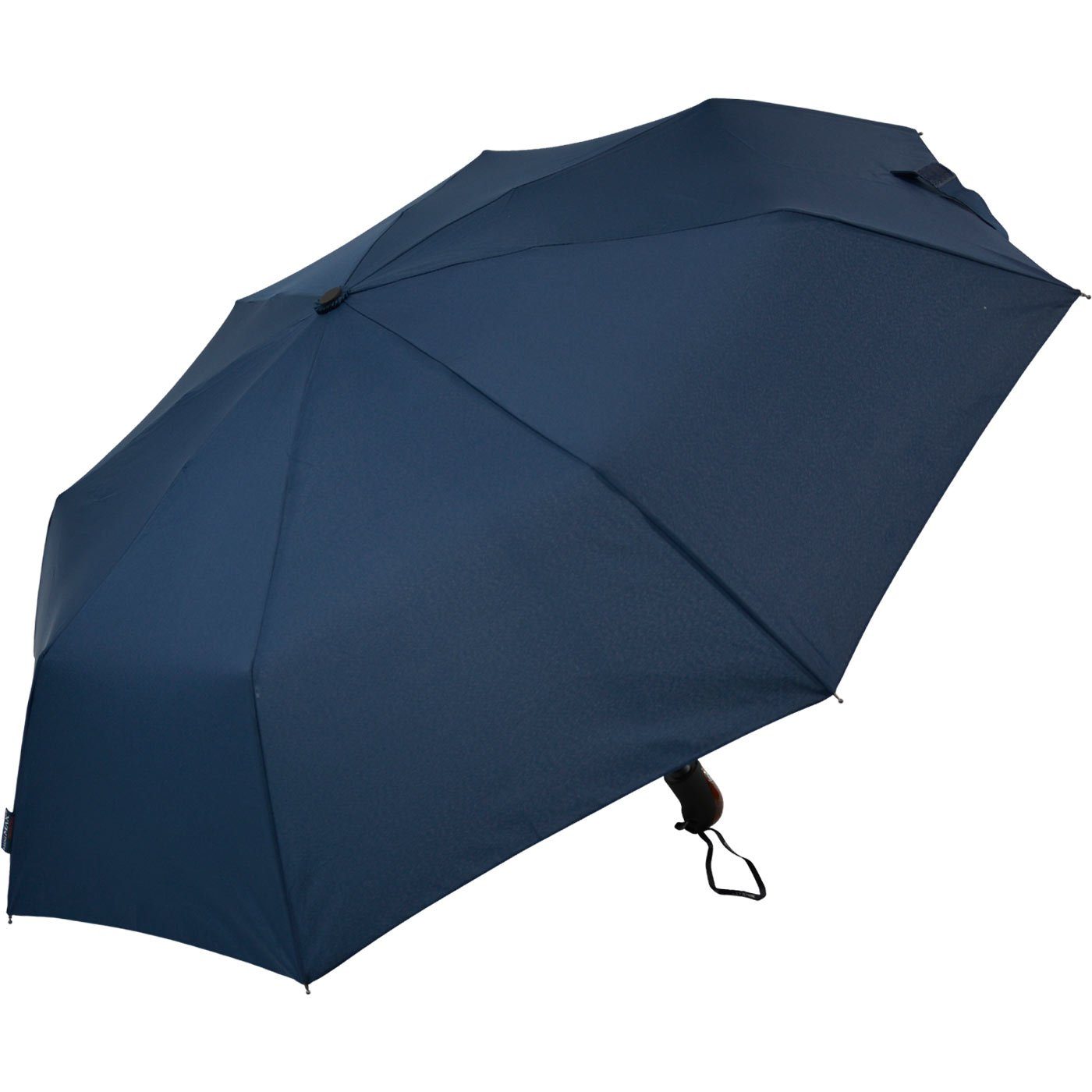 zuverlässige Taschenregenschirm Knaufgriff in navy Holzoptik, Impliva der für Begleiter Herren Auf-Zu-Automatik miniMAX® den