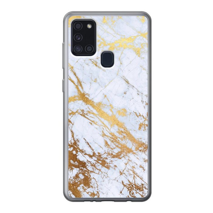 MuchoWow Handyhülle Marmor - Gold - Weiß - Luxe - Marmoroptik - Glitzer Handyhülle Samsung Galaxy A21s Smartphone-Bumper Print Handy