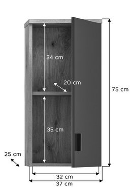xonox.home Hängeschrank Grado (Badschrank in Eiche und grau, 37 x 75 cm) Soft-Close-Funktion