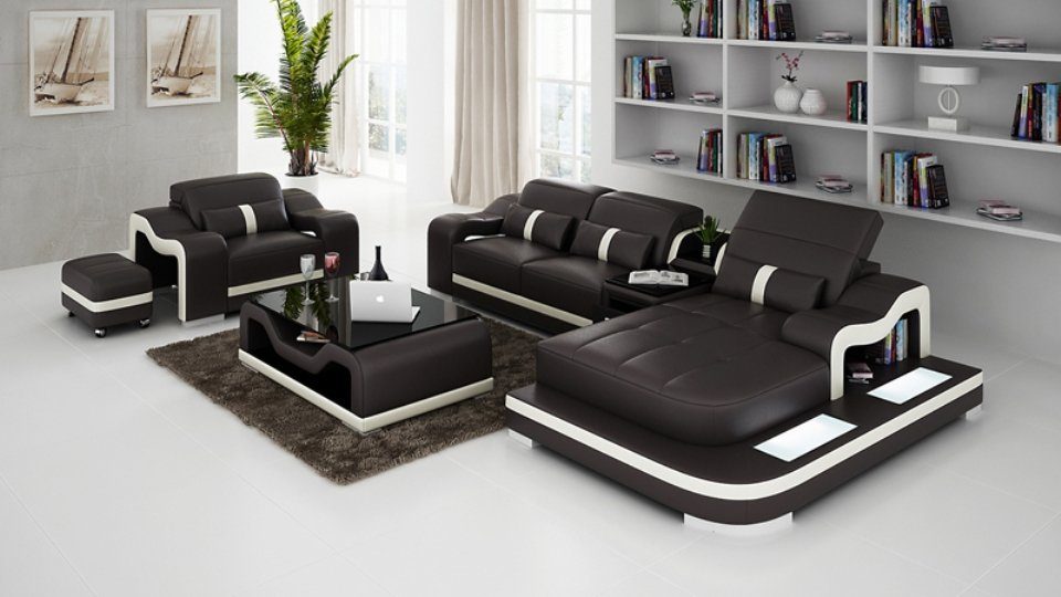 JVmoebel Ecksofa, Eck Ledersofa Sofa G8027E Design Ecksofa Modern Couch Wohnlandschaft