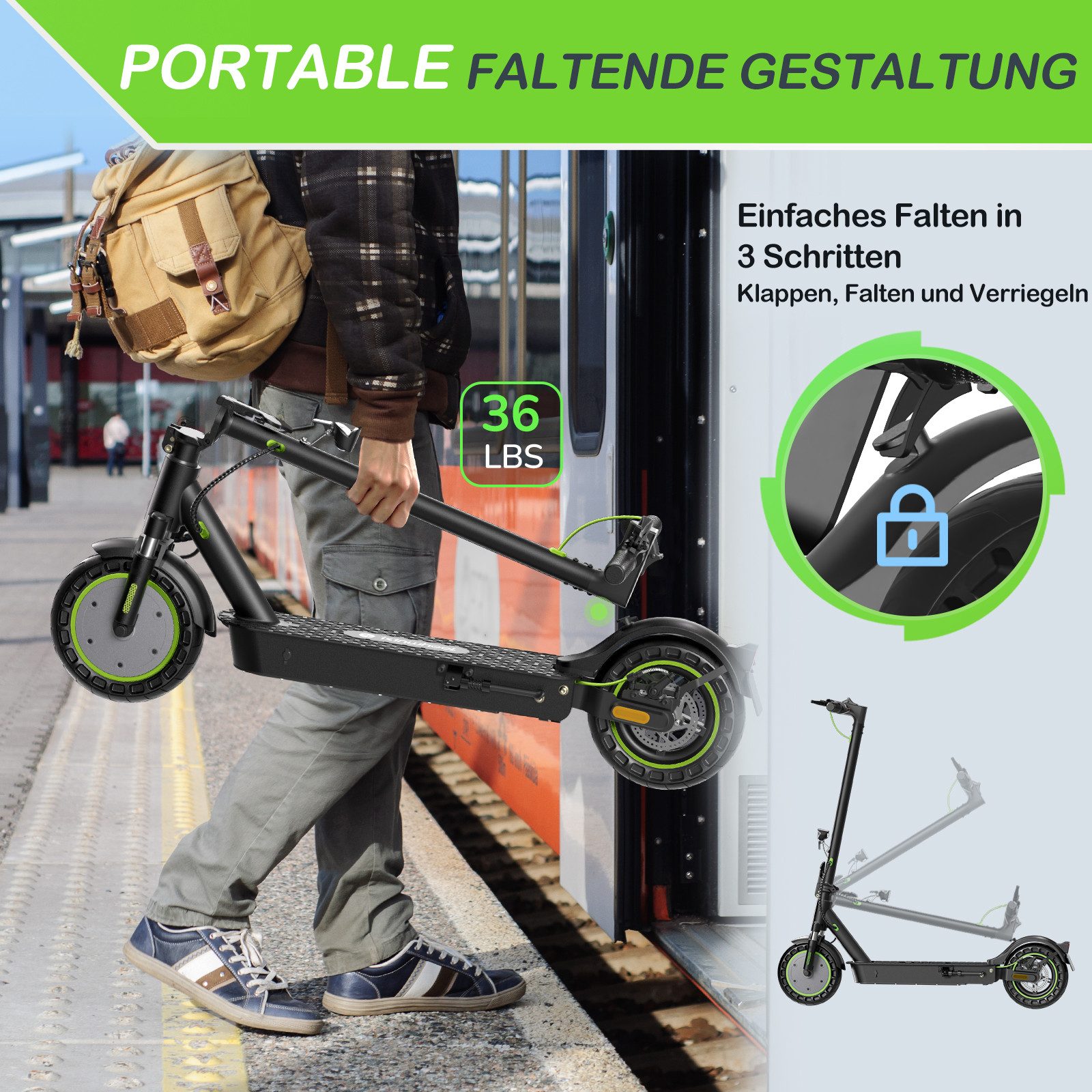 iSinwheel E-Scooter Elektroroller mit Straßenzulassung, 10 Zoll Max 40km Reichweite 20km/h, 500,00 W, 20,00 km/h, LED-Display, klappbar, Duales Bremssystem, Belastung bis 120kg